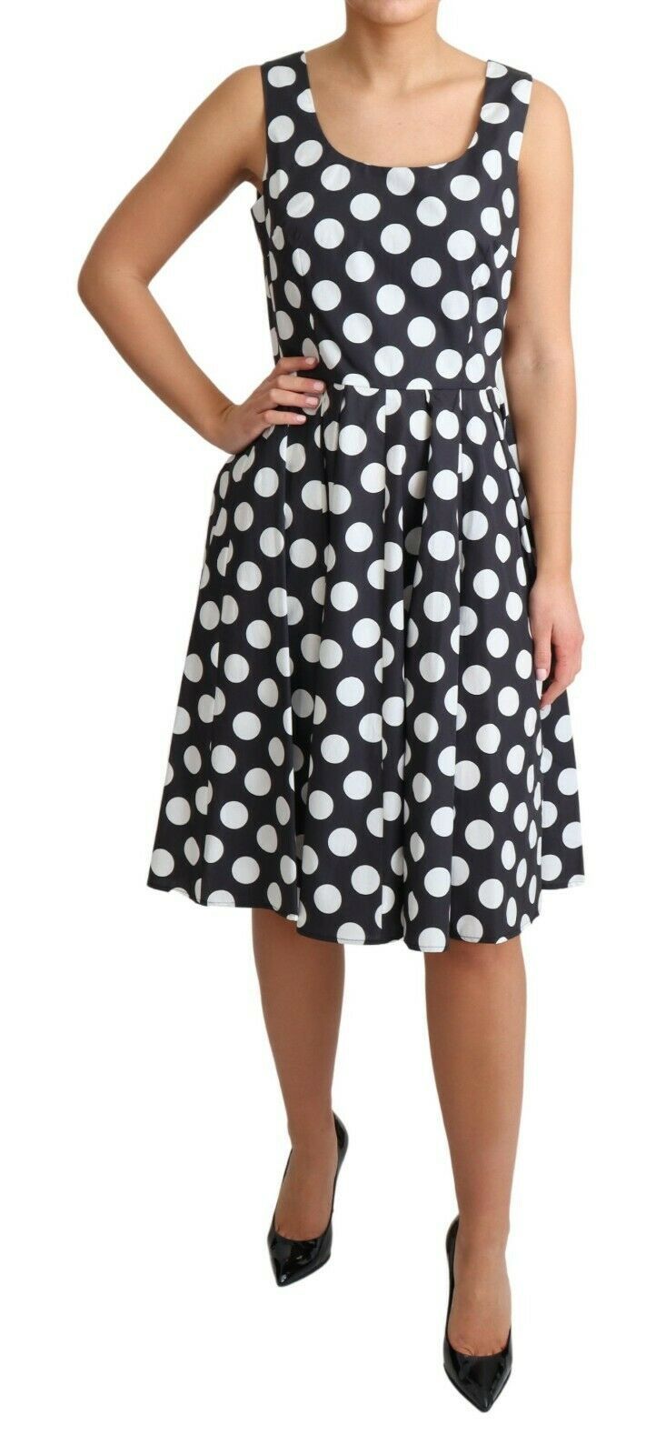 Dolce & Gabbana Black Polka Dotted Cotton A-Line Women's Dress