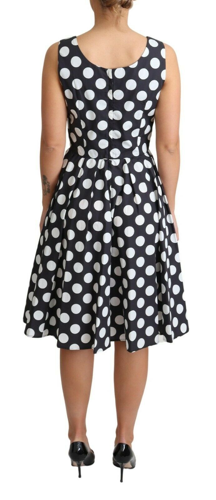 Dolce & Gabbana Black Polka Dotted Cotton A-Line Women's Dress