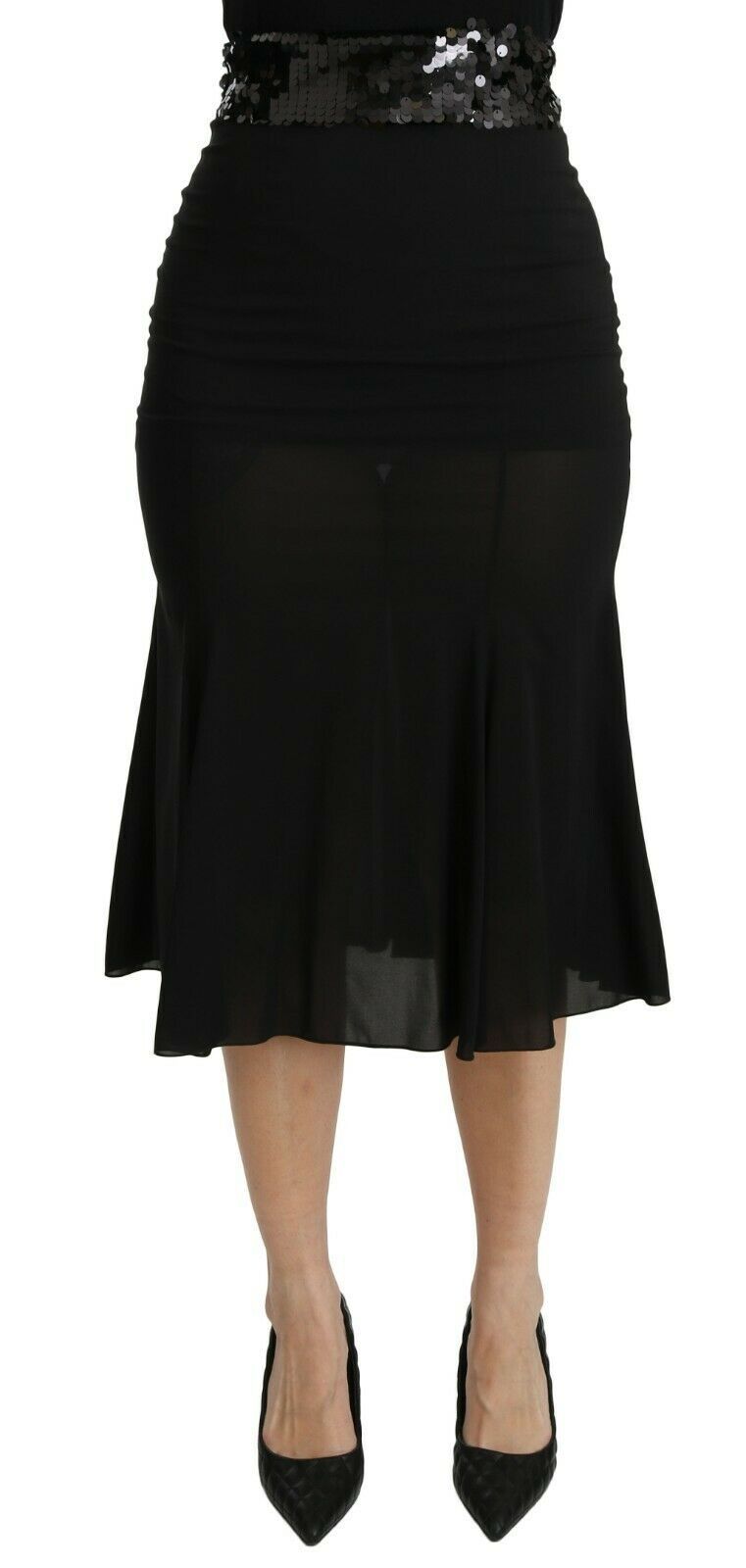 Dolce & Gabbana Black Mermaid High Waist Midi Silk Women's Skirt