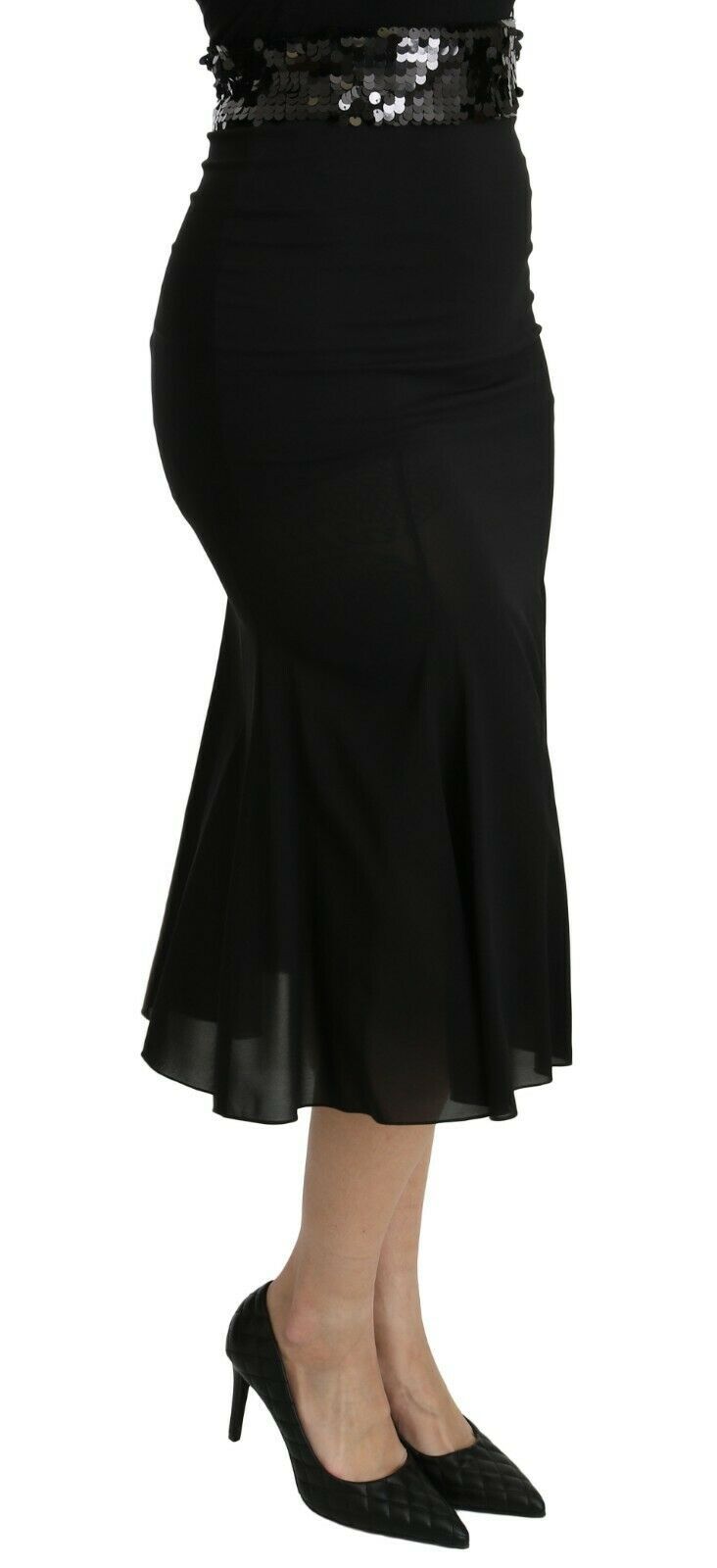 Dolce & Gabbana Black Mermaid High Waist Midi Silk Women's Skirt
