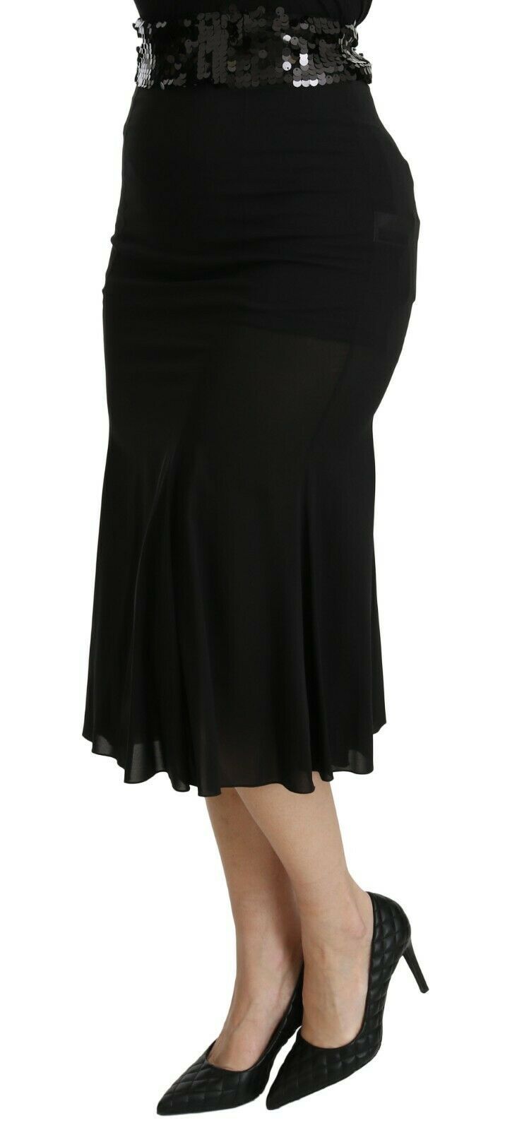 Dolce & Gabbana Black Mermaid High Waist Midi Silk Women's Skirt