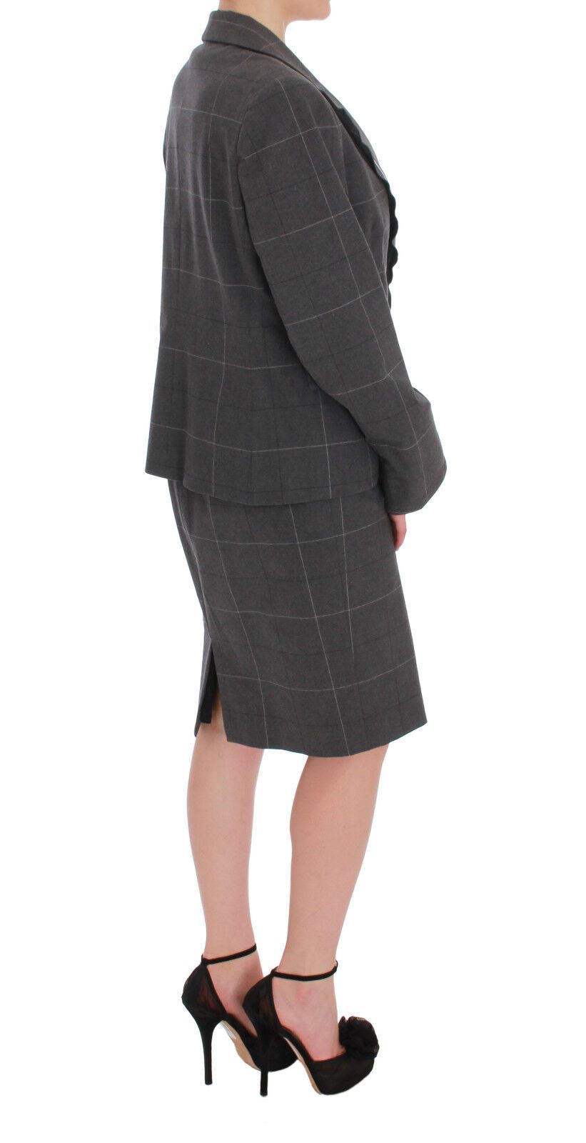 BENCIVENGA Gray Checkered Cotton Blazer Dress Set Women's Suit