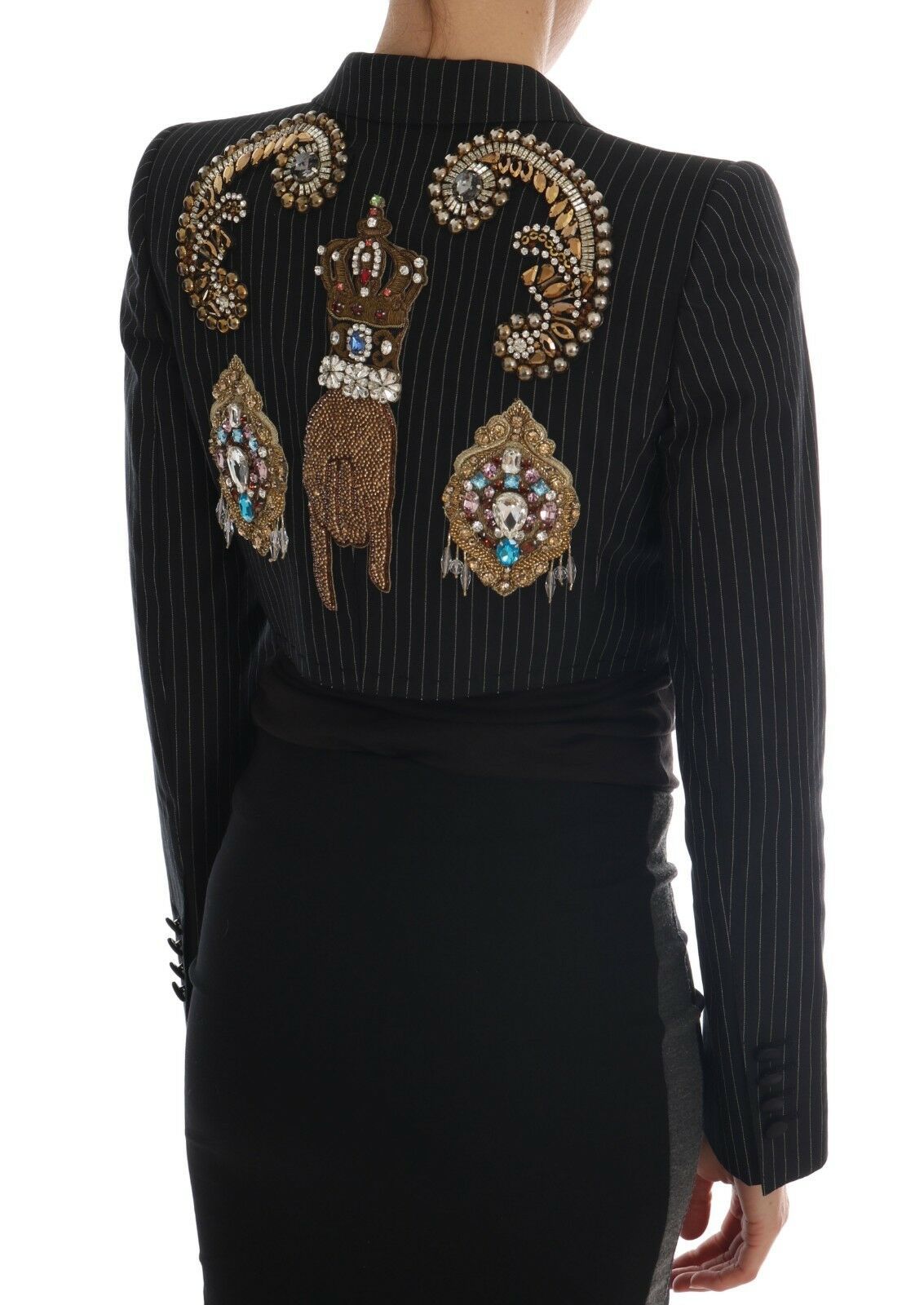 Dolce & Gabbana Dark Gray Crystal Fairy Tale Blazer Women's Jacket