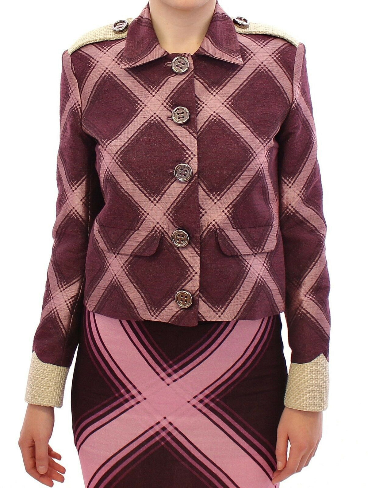 House of Holland Check Trench Coat Blazer Purple Women's Jacket