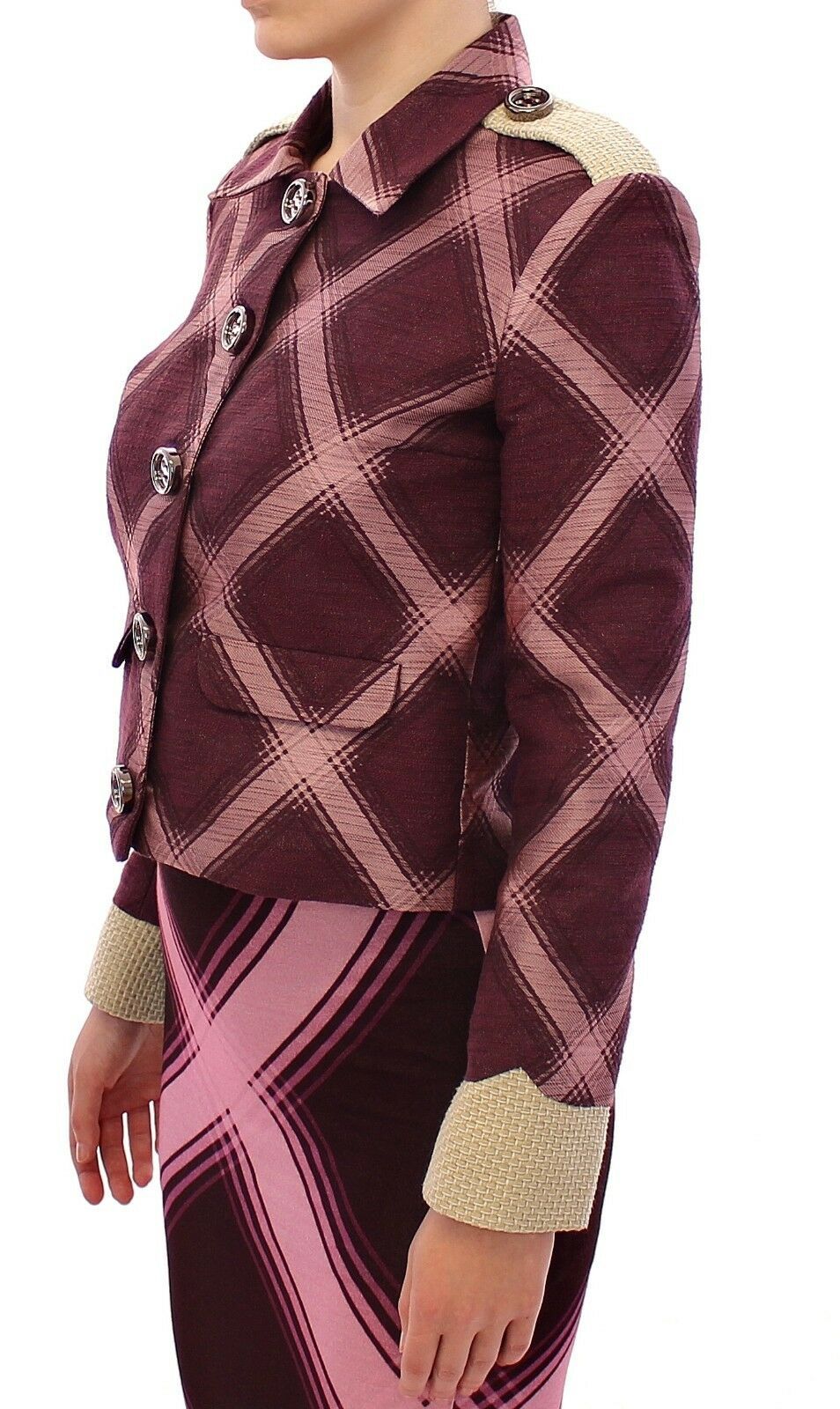 House of Holland Check Trench Coat Blazer Purple Women's Jacket