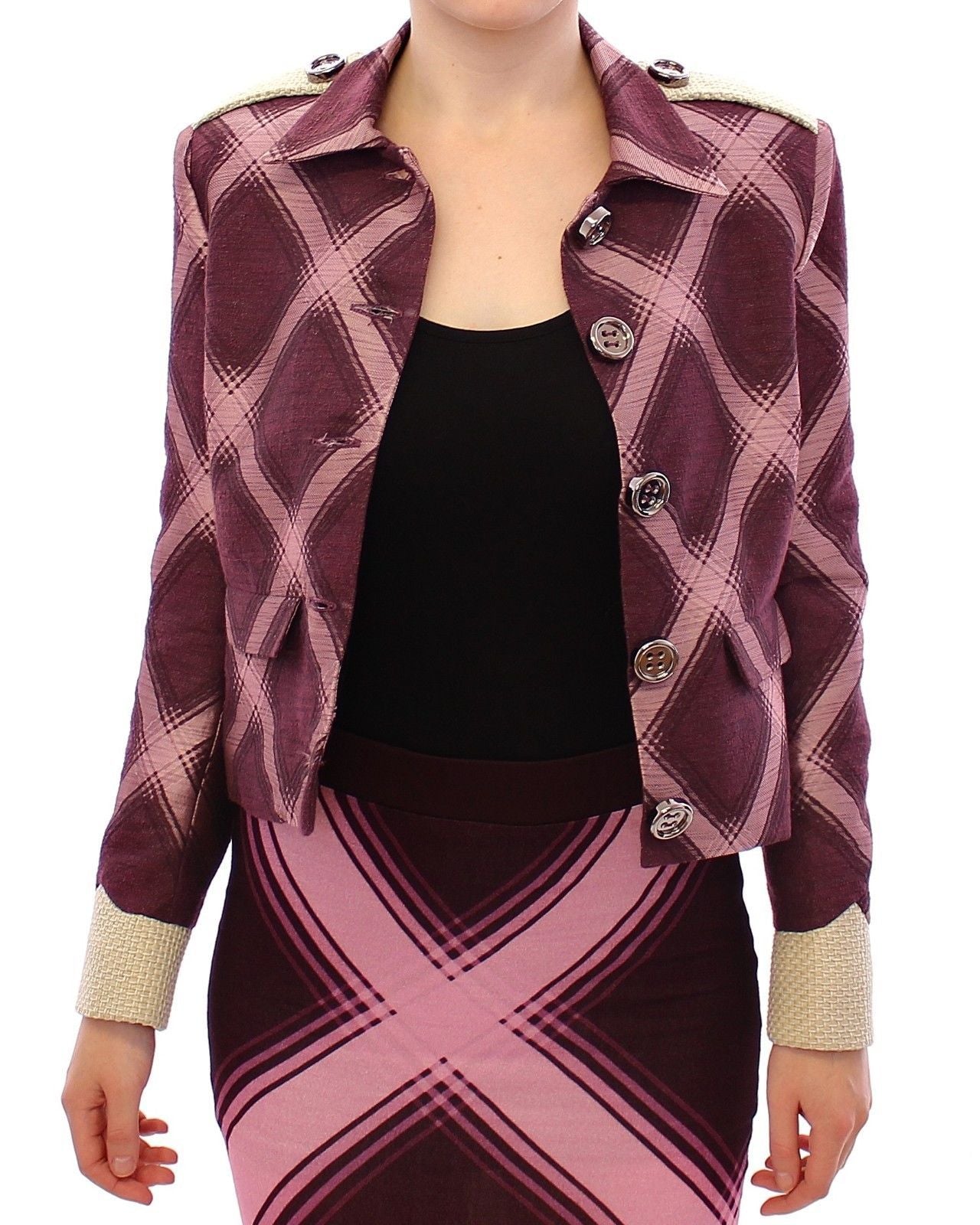 House of Holland Check Trench Coat Blazer Purple Women's Jacket