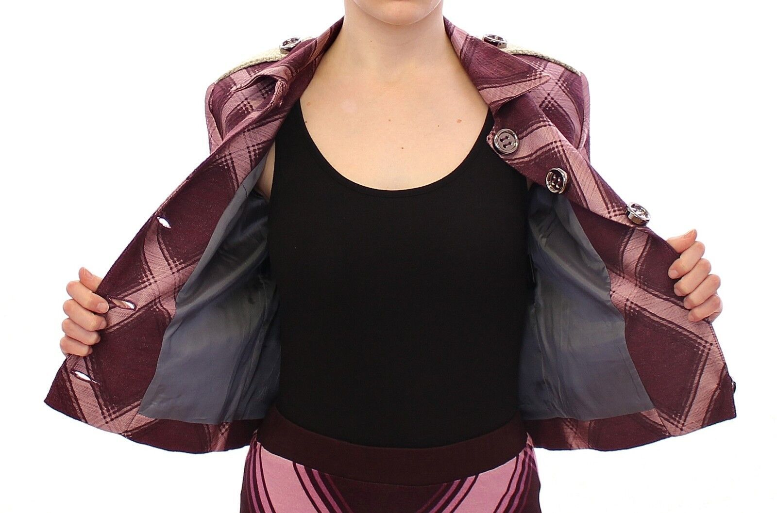 House of Holland Check Trench Coat Blazer Purple Women's Jacket