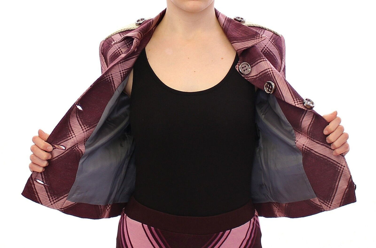 House of Holland Check Trench Coat Blazer Purple Women's Jacket