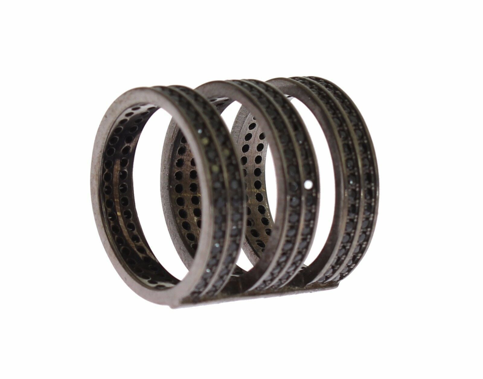 Nialaya Black CZ Rhodium 925 Silver Women's Ring