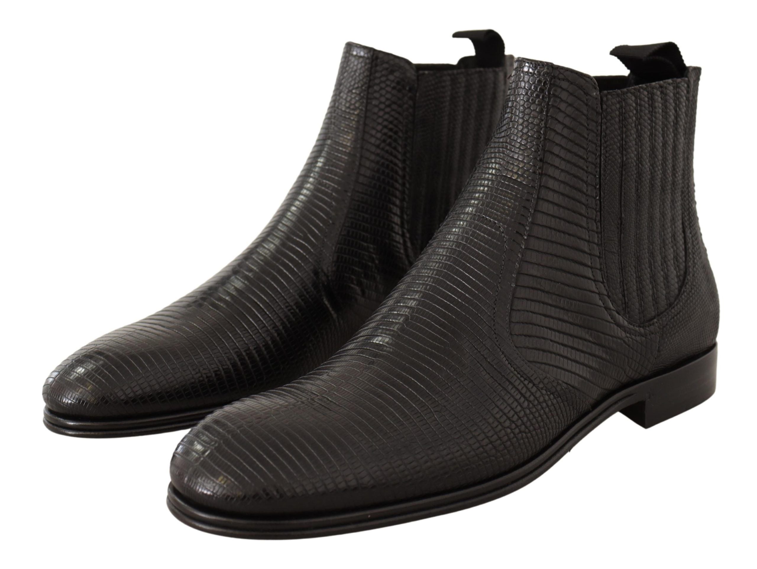 Dolce & Gabbana Black Leather Lizard Skin Ankle Men's Boots