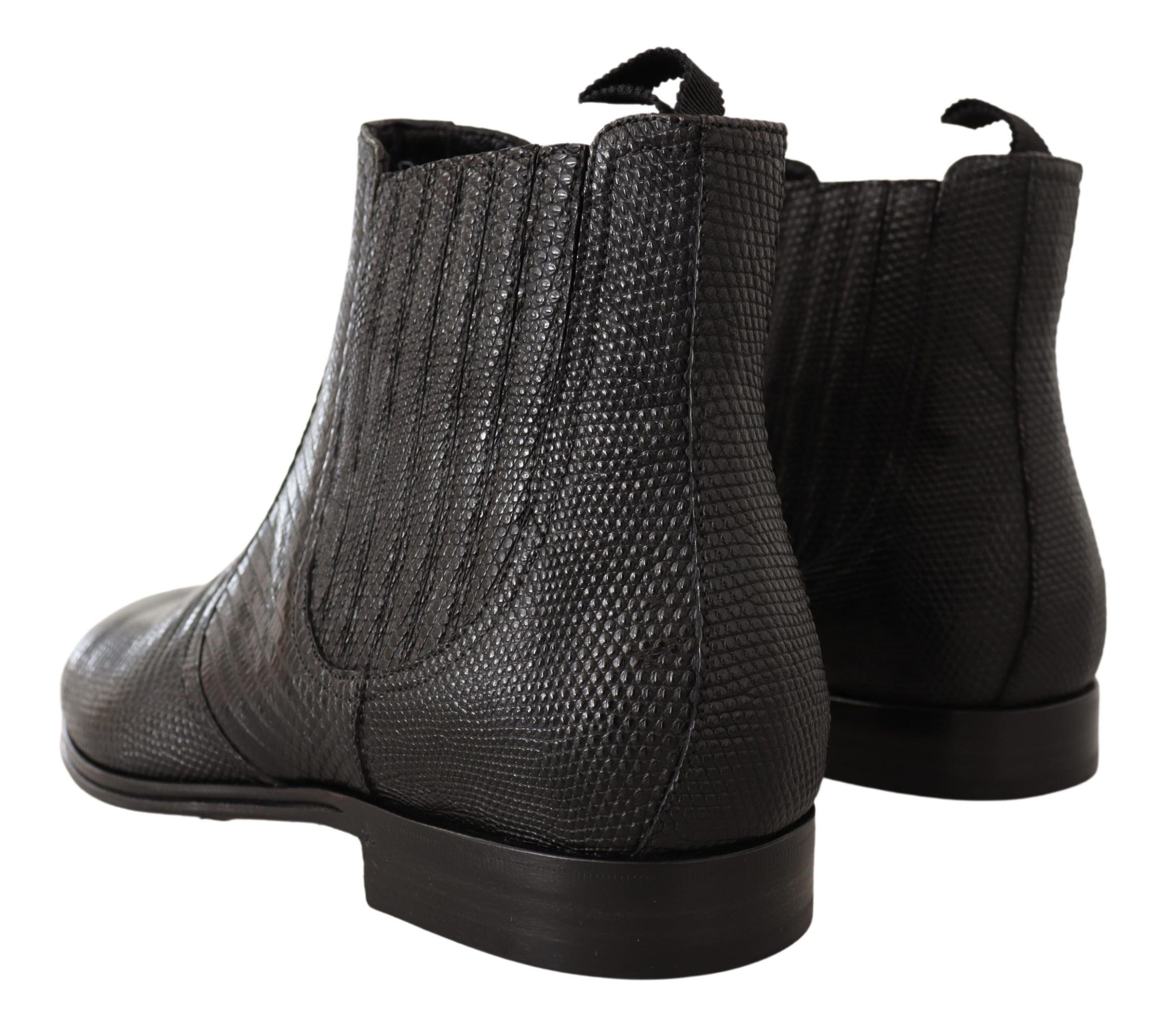 Dolce & Gabbana Elegant Black Leather Lizard Skin Derby Men's Boots