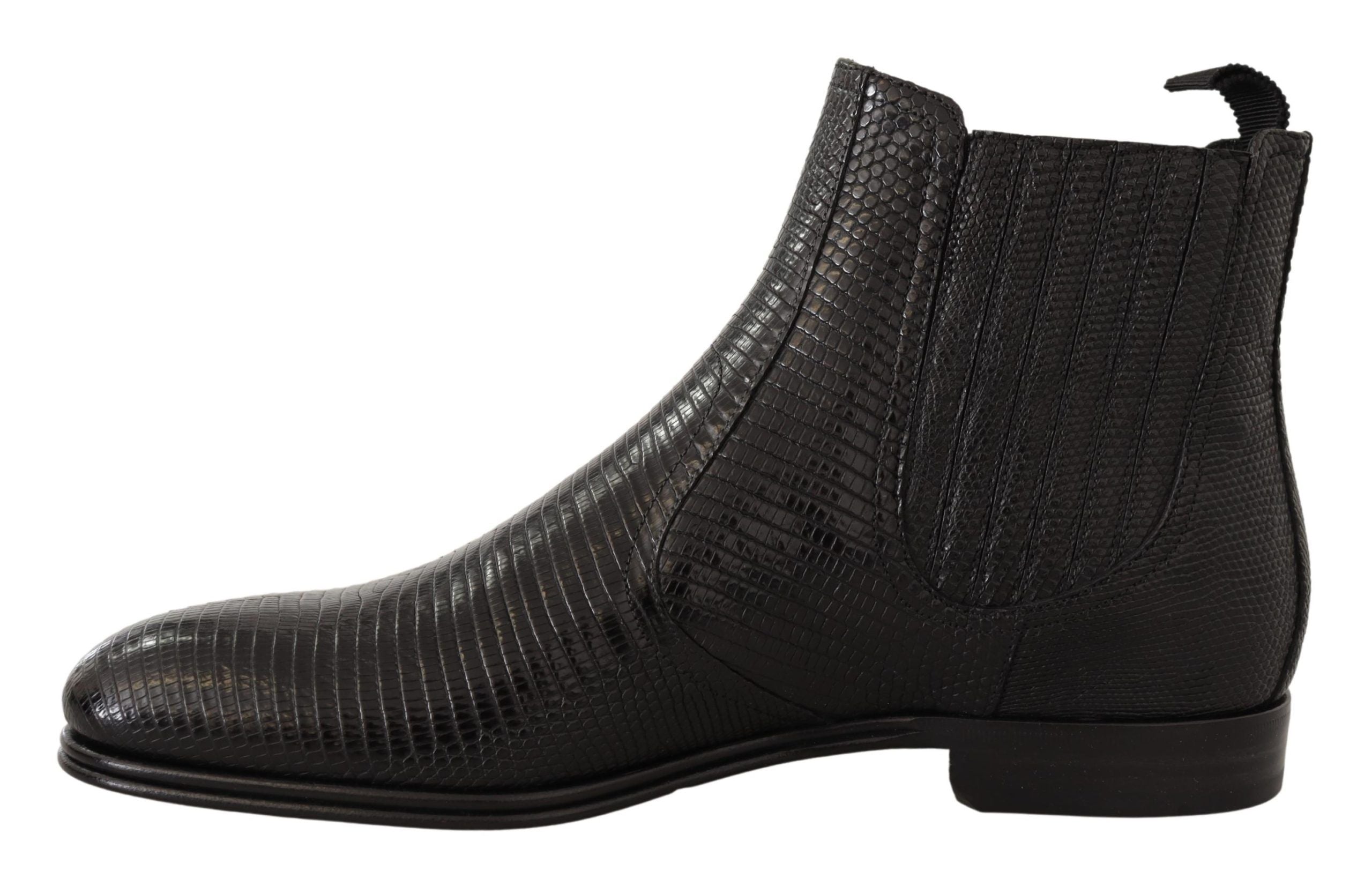 Dolce & Gabbana Elegant Black Leather Lizard Skin Derby Men's Boots