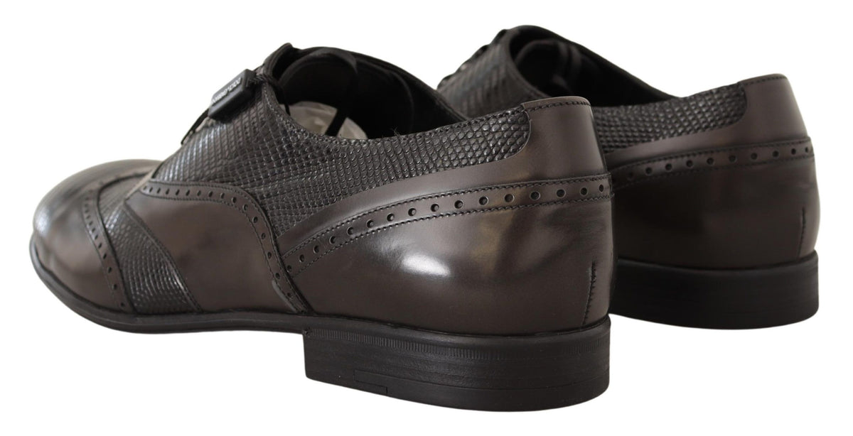 Dolce & Gabbana Brown Lizard Skin Leather Oxford Dress Men's Shoes