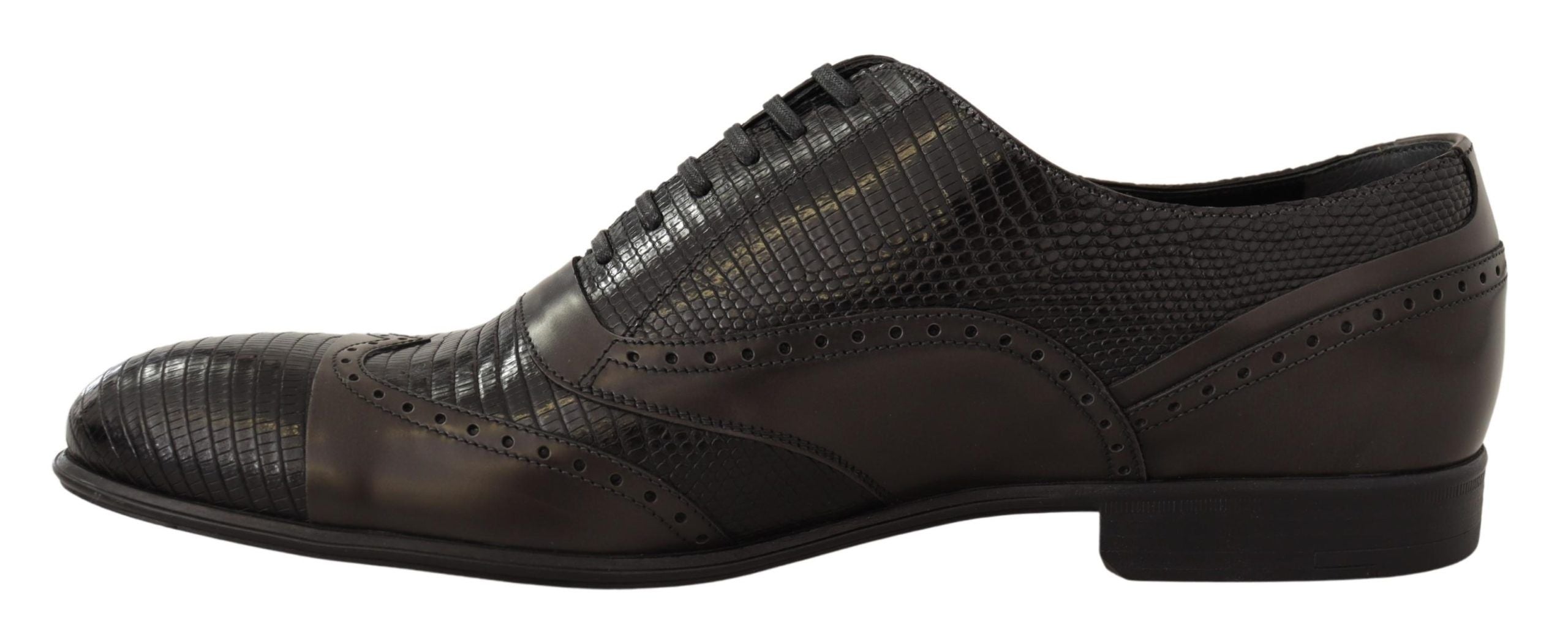 Dolce & Gabbana Brown Lizard Skin Leather Oxford Dress Men's Shoes
