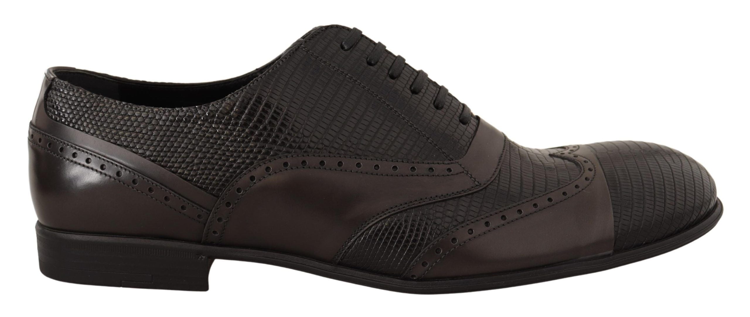 Dolce & Gabbana Brown Lizard Skin Leather Oxford Dress Men's Shoes