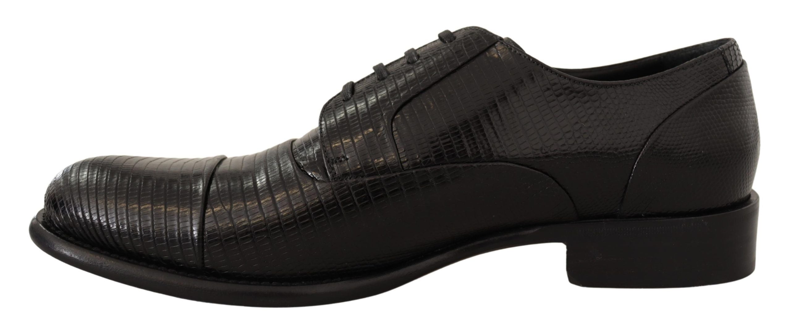 Dolce & Gabbana Elegant Black Lizard Skin Derby Men's Shoes