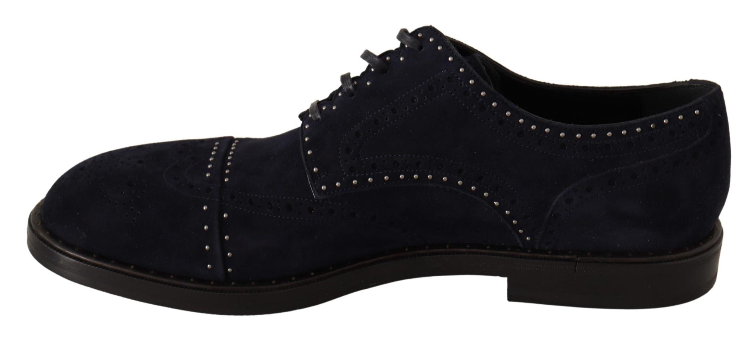 Dolce & Gabbana Blue Suede Leather Derby Studded Men's Shoes