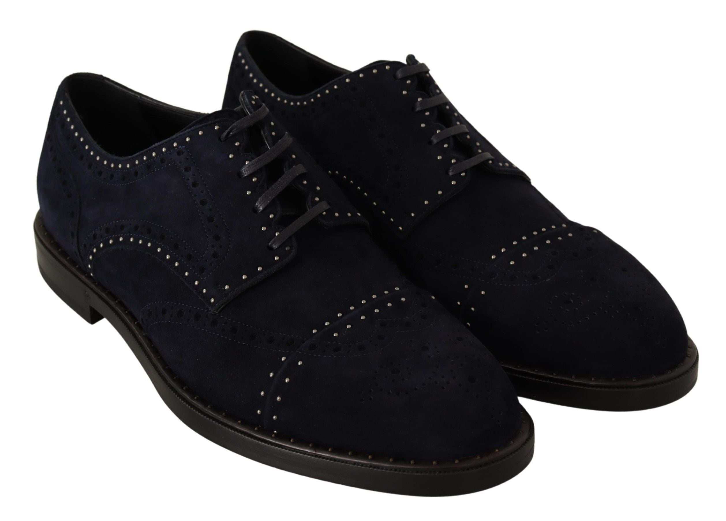 Dolce & Gabbana Blue Suede Leather Derby Studded Men's Shoes