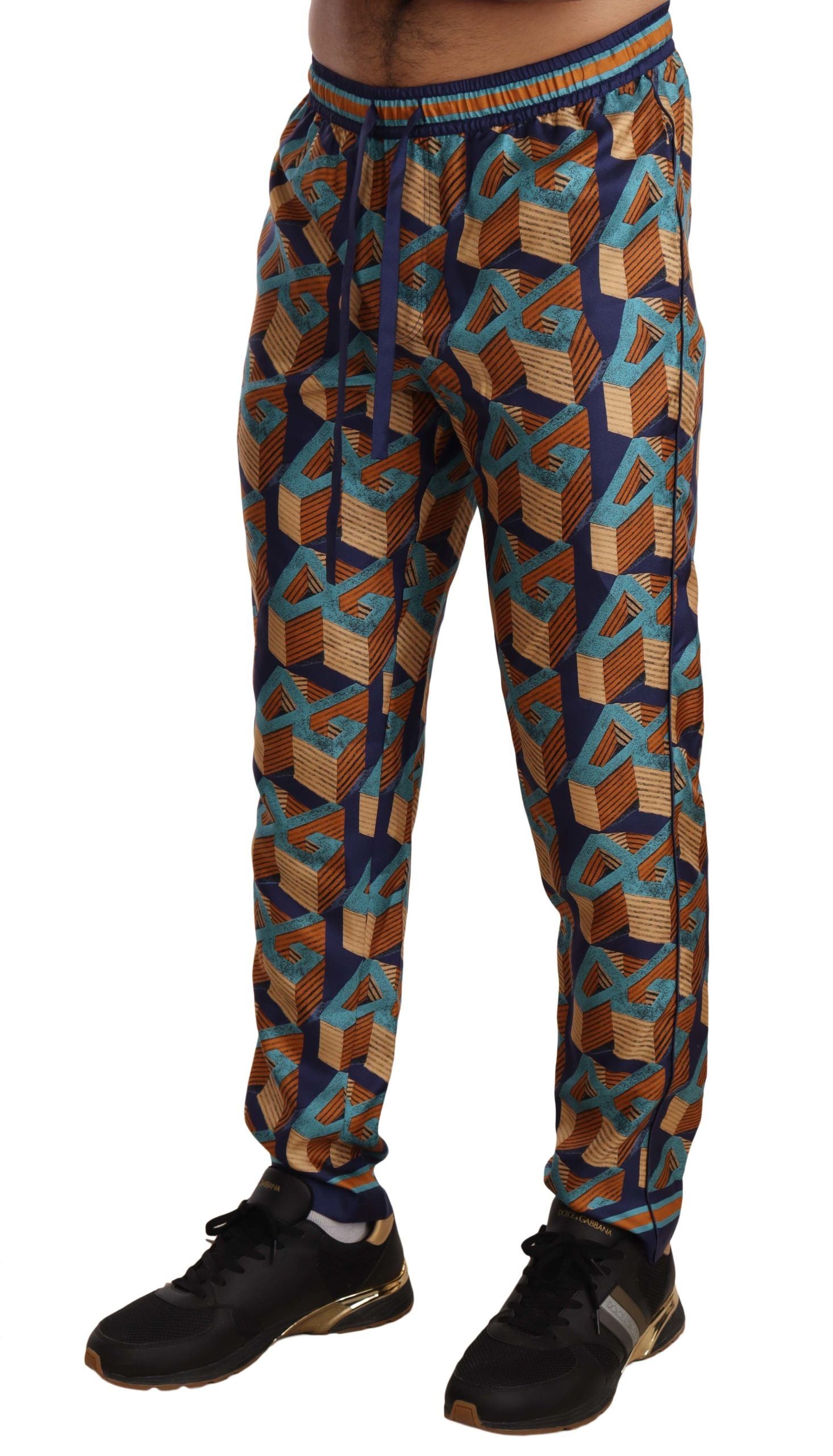 Dolce & Gabbana Multicolor Patterned Joggers Silk Men's Pants