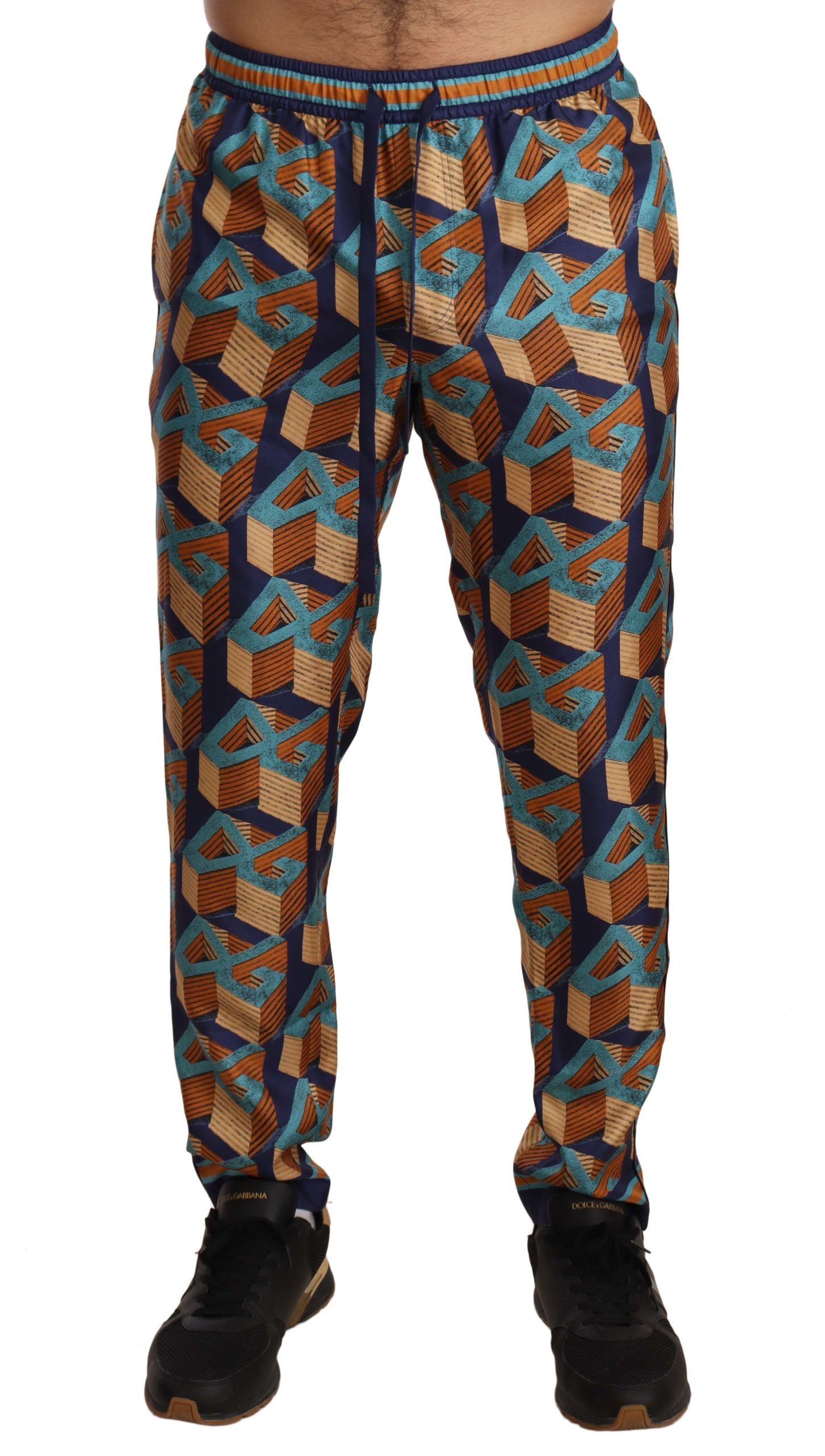 Dolce & Gabbana Elegant Silk Jogger Pants with Vibrant Men's Print