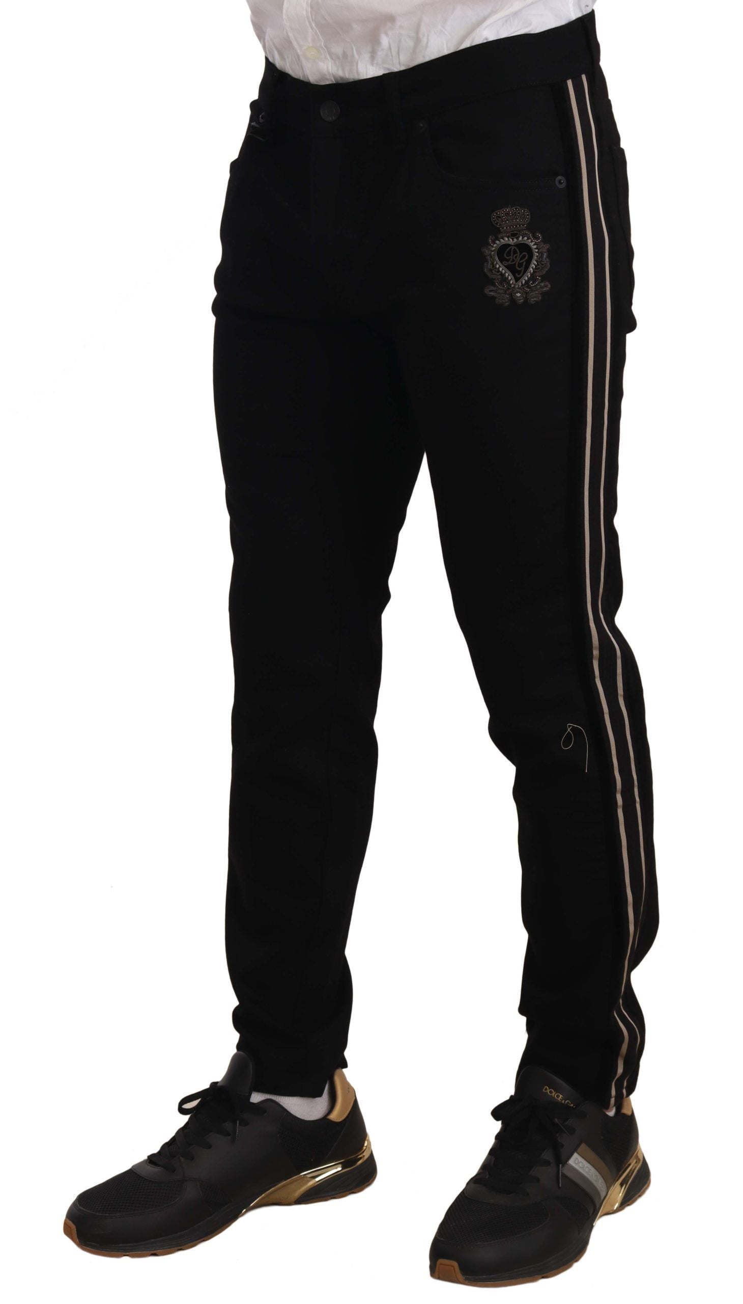 Dolce & Gabbana Heraldic Embroidered Slim Fit Black Men's Jeans