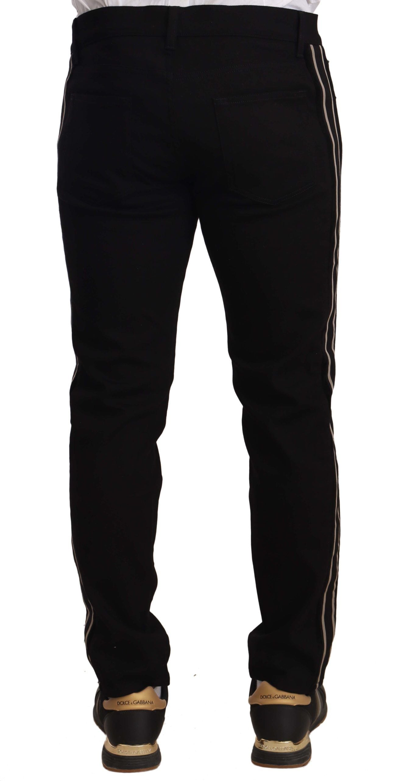 Dolce & Gabbana Heraldic Embroidered Slim Fit Black Men's Jeans