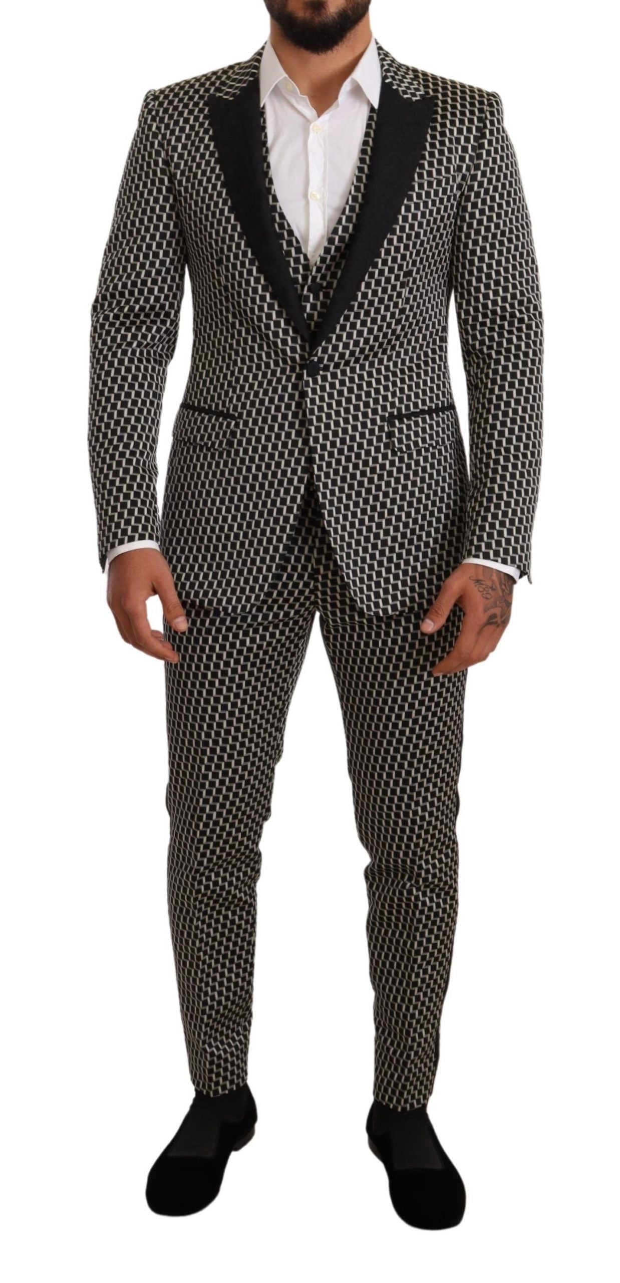 Dolce & Gabbana Elegant Martini Black Check Three-Piece Men's Suit