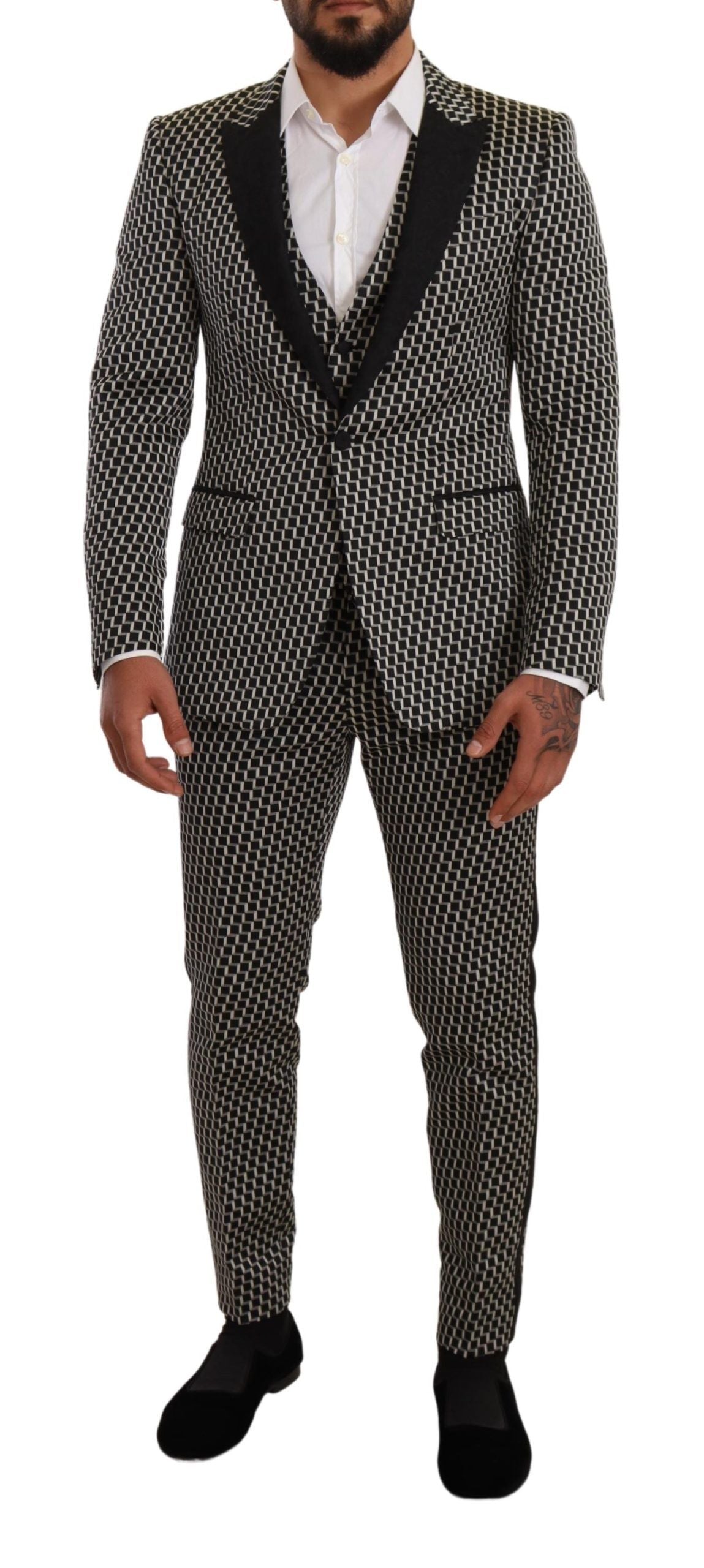 Dolce & Gabbana Elegant Martini Black Check Three-Piece Men's Suit