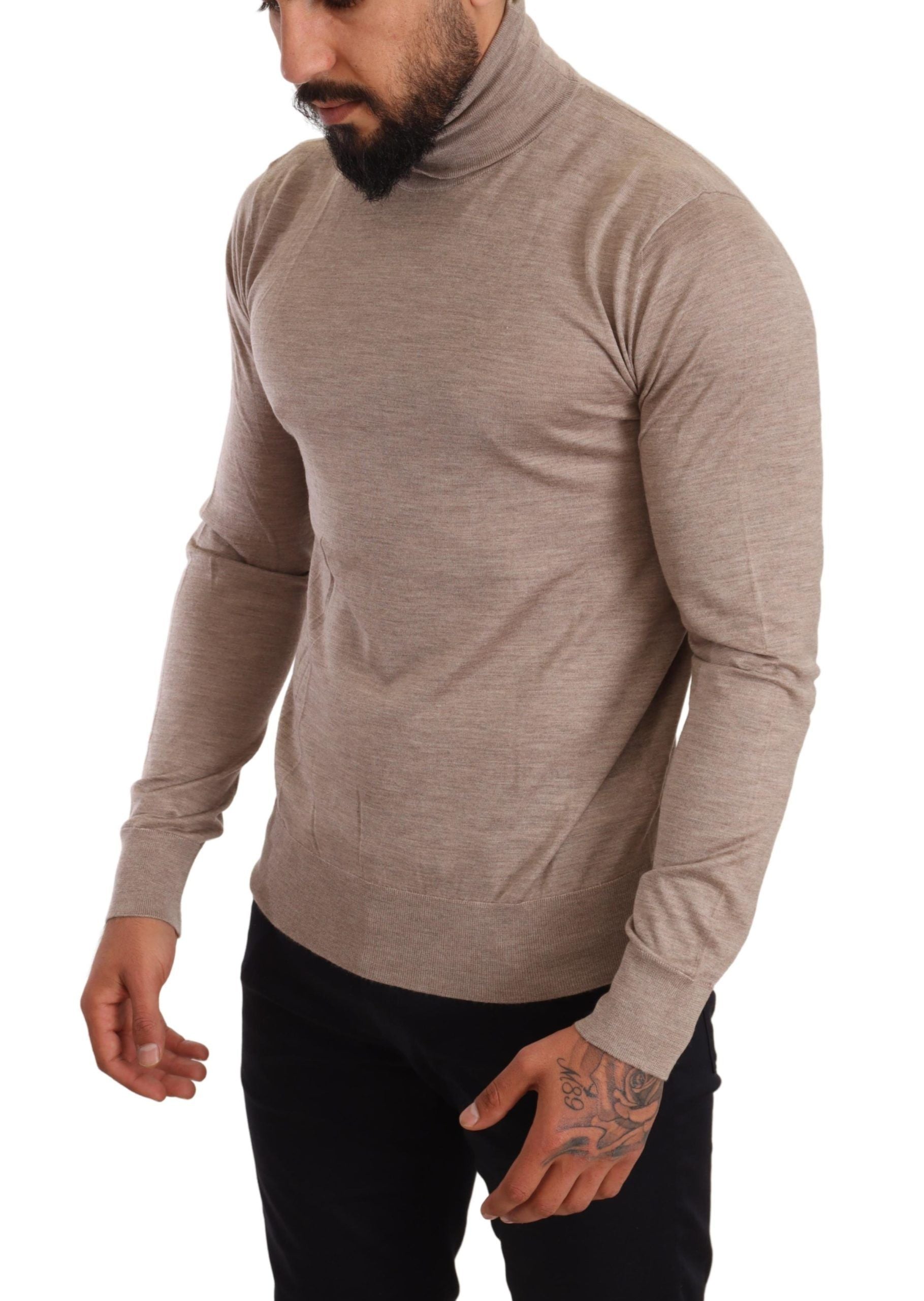 Dolce & Gabbana Beige Turtleneck Cashmere-Silk Blend Men's Sweater