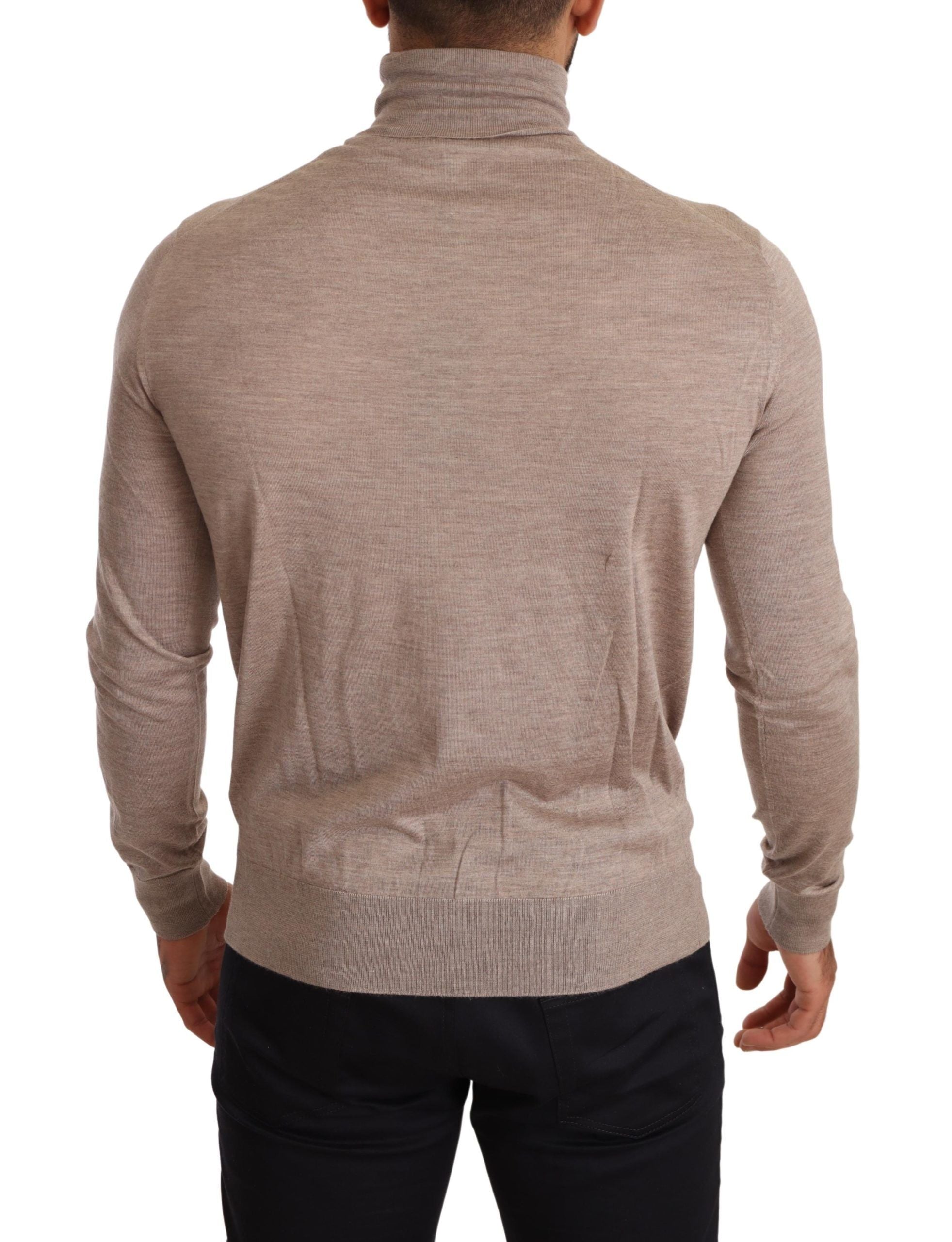 Dolce & Gabbana Beige Turtleneck Cashmere-Silk Blend Men's Sweater
