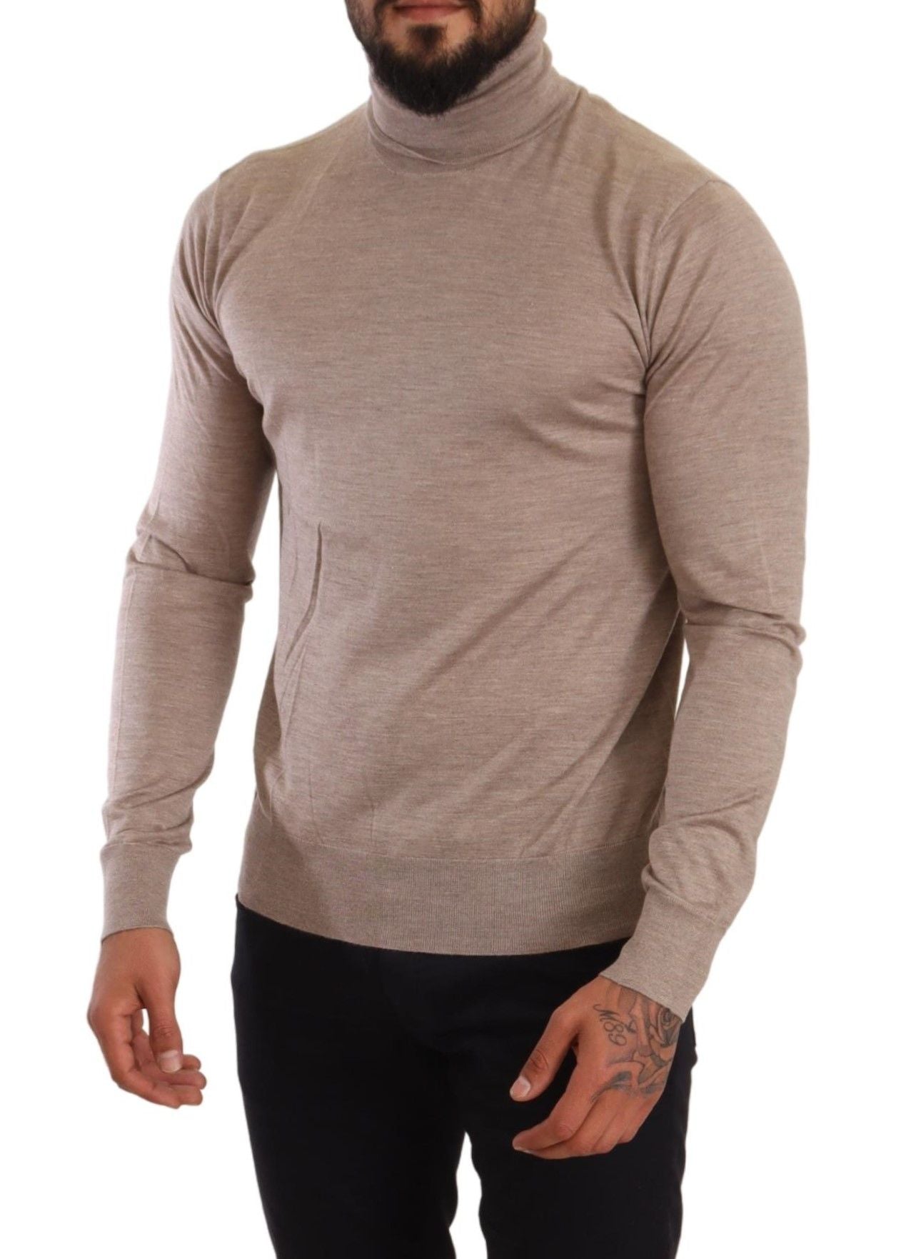 Dolce & Gabbana Beige Turtleneck Cashmere-Silk Blend Men's Sweater