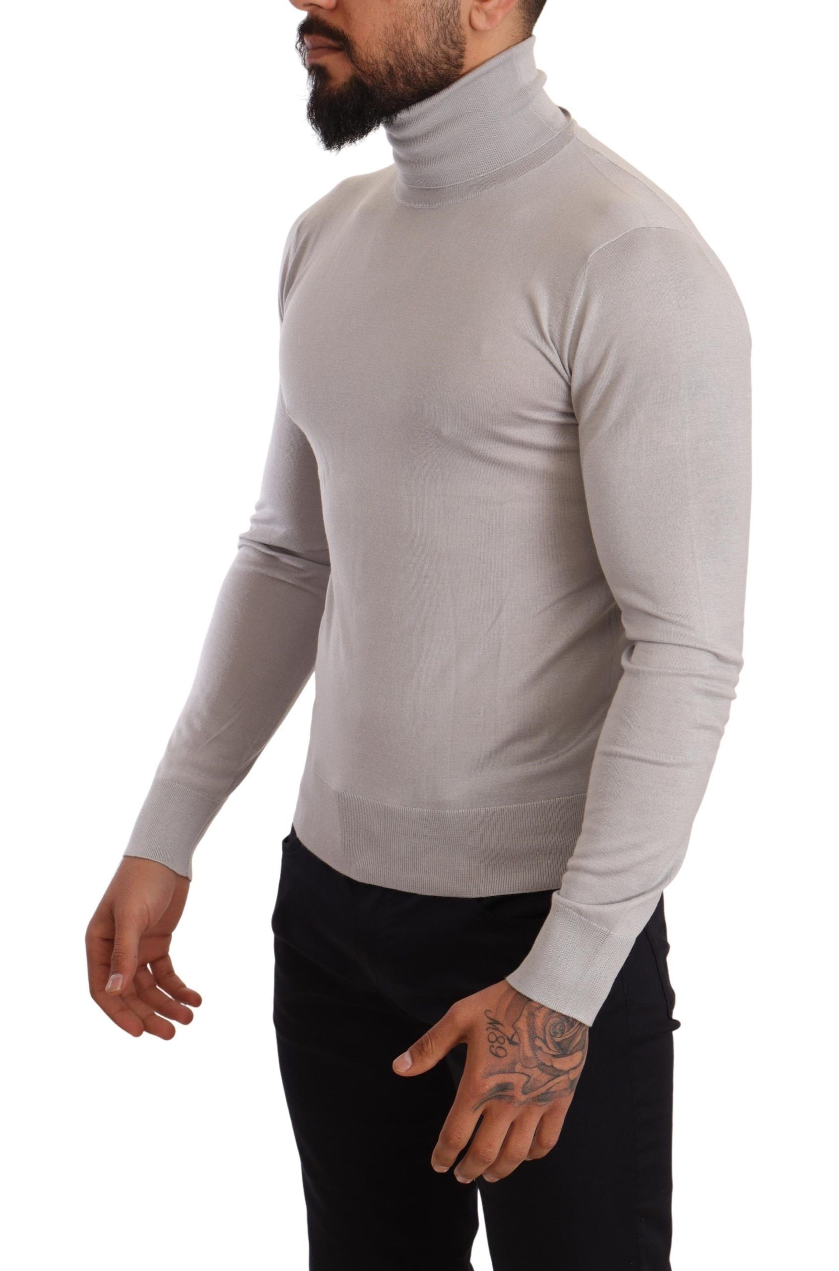 Dolce & Gabbana Gray Cashmere Turtleneck Pullover Men's Sweater