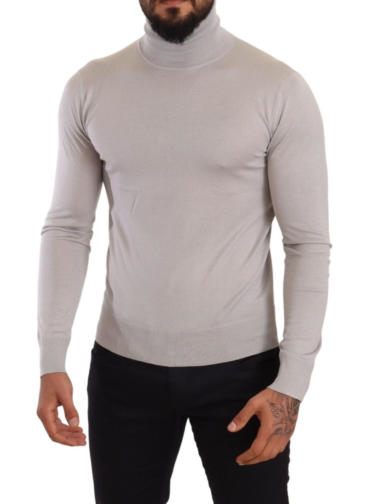 Dolce & Gabbana Gray Cashmere Turtleneck Pullover Men's Sweater
