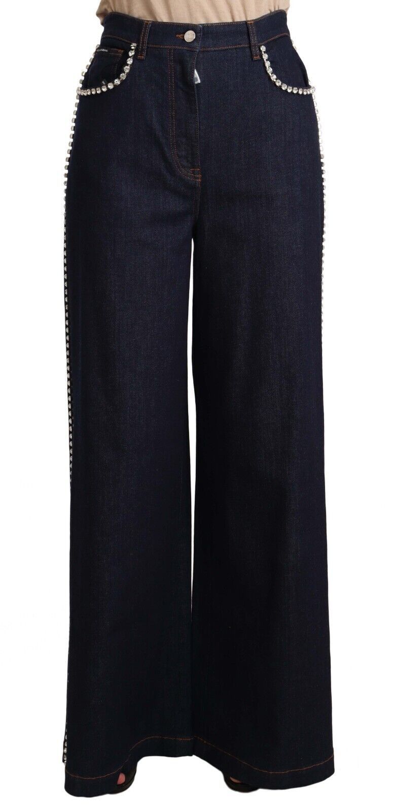 Dolce & Gabbana Dark Blue Crystal Embellished Flare Women's Jeans