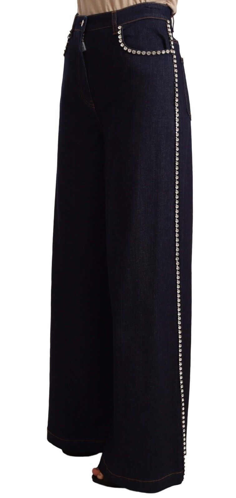 Dolce & Gabbana Dark Blue Crystal Embellished Flare Women's Jeans