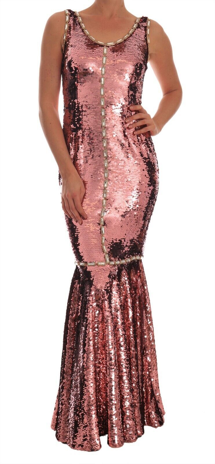 Dolce & Gabbana Pink Sequined Sheath Crystal Dress Women's Gown