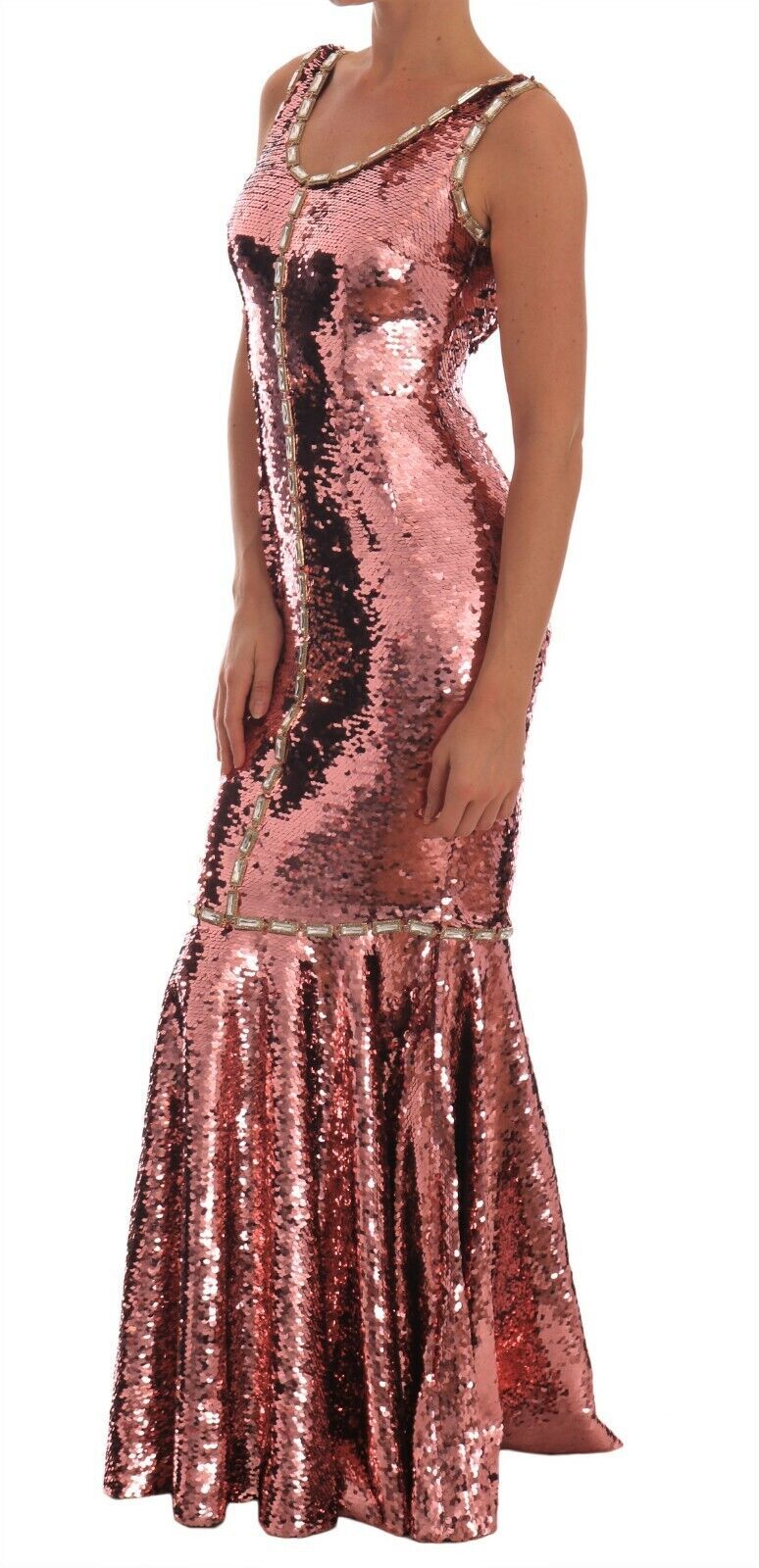 Dolce & Gabbana Pink Sequined Sheath Crystal Dress Women's Gown