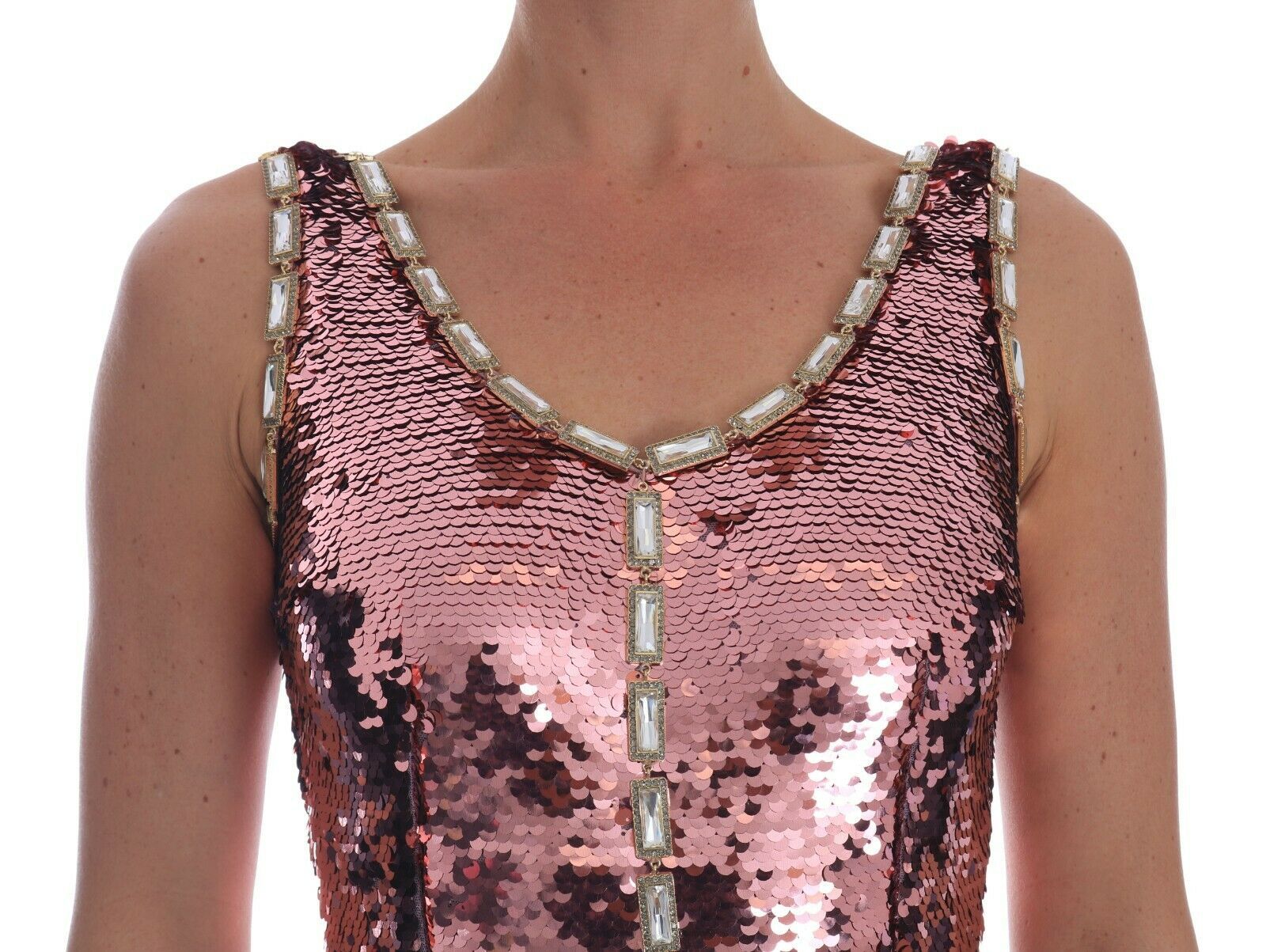 Dolce & Gabbana Pink Sequined Sheath Crystal Dress Women's Gown
