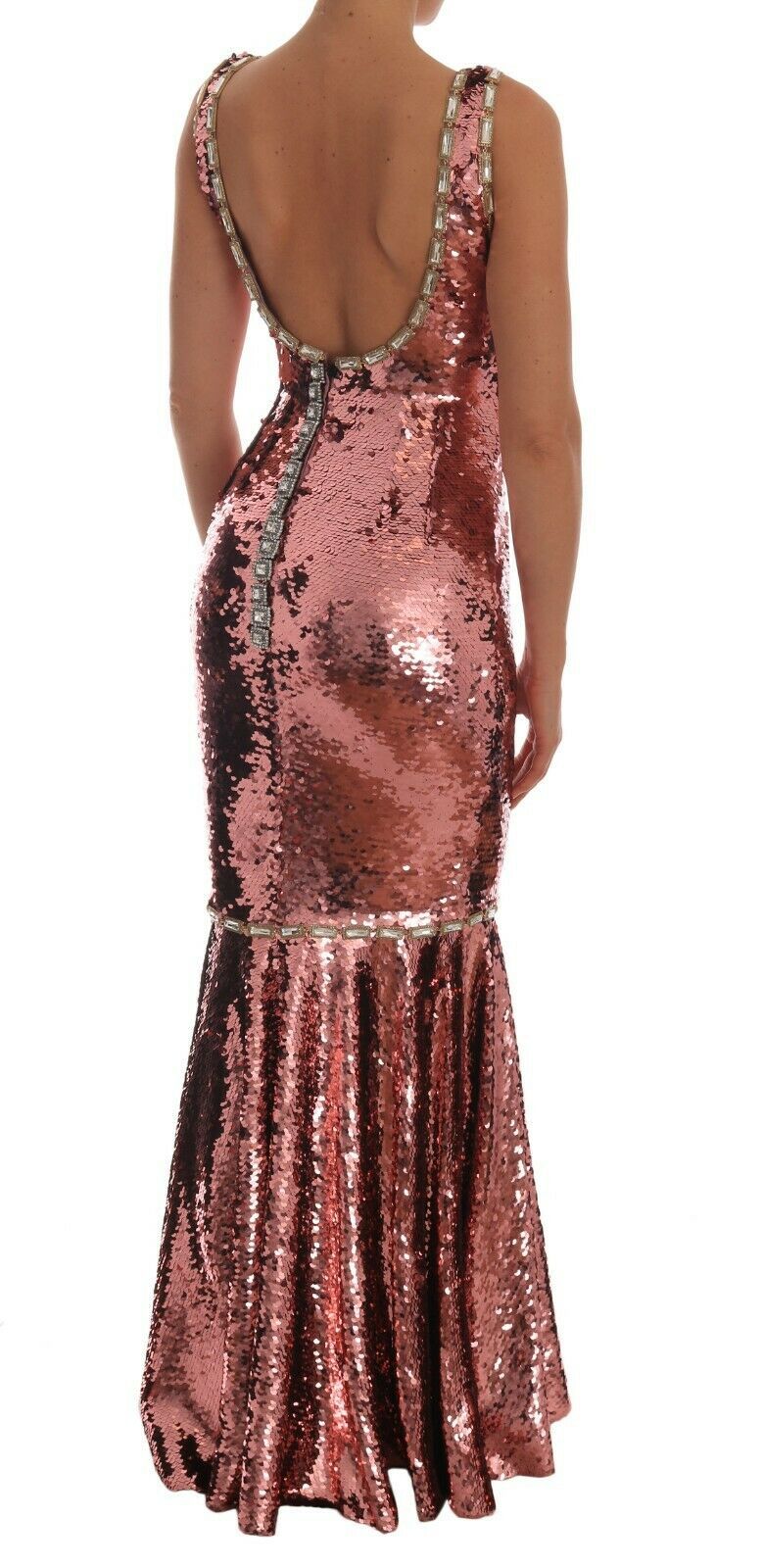 Dolce & Gabbana Pink Sequined Sheath Crystal Dress Women's Gown