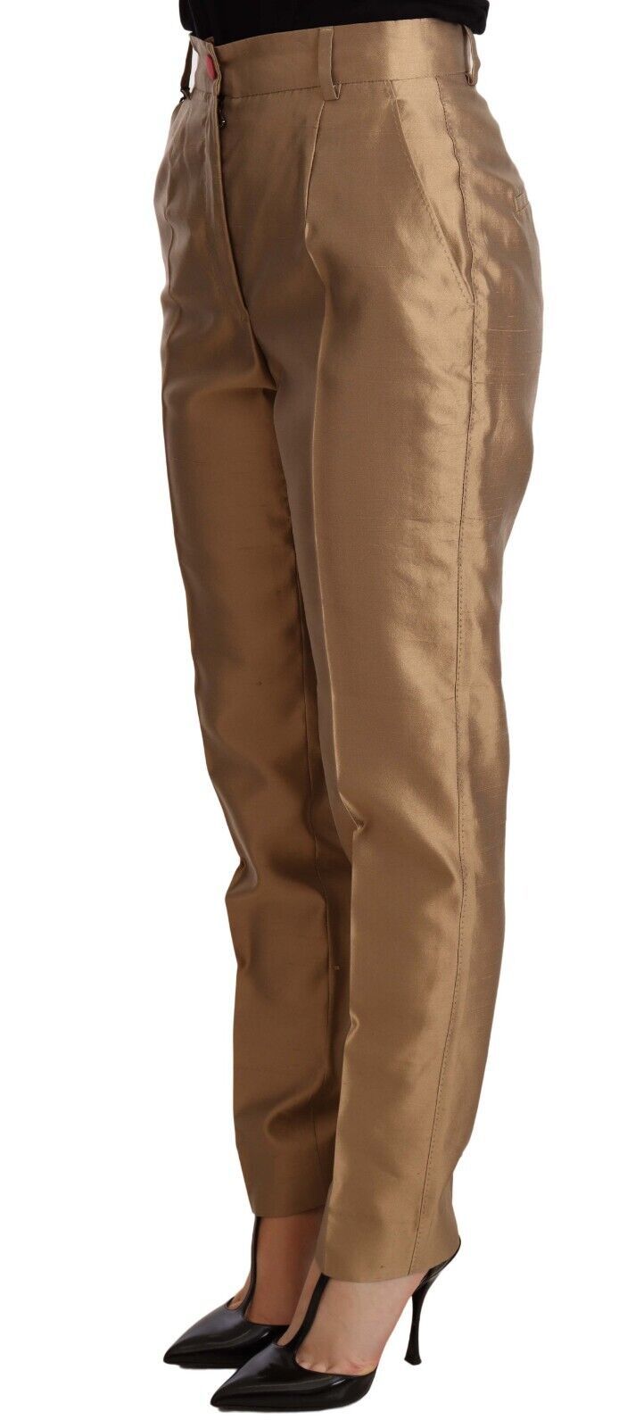 Dolce & Gabbana Gold Silk Tapered Trouser Metallic Women's Pants