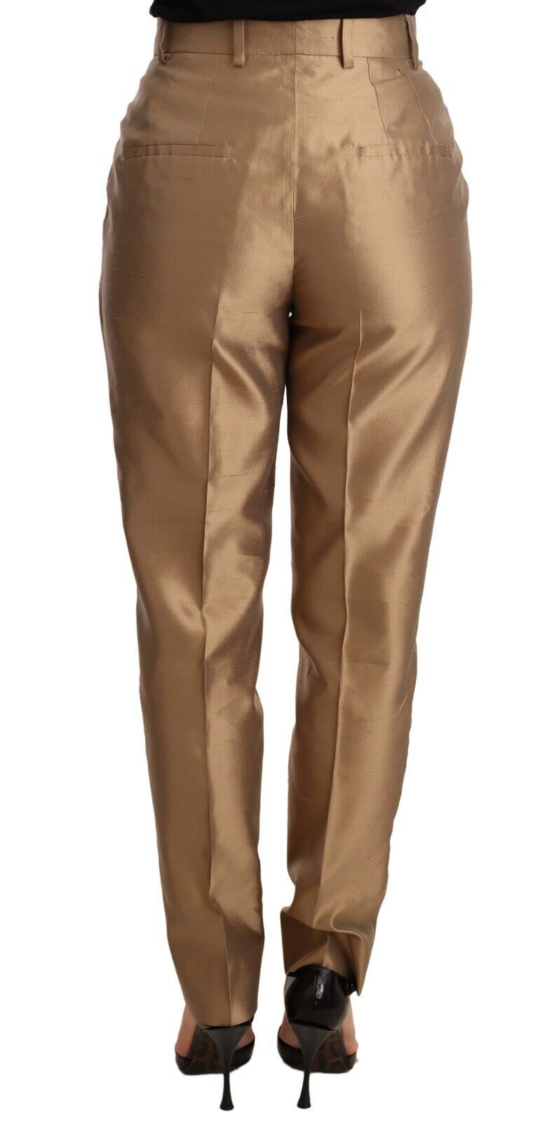Dolce & Gabbana Gold Silk Tapered Trouser Metallic Women's Pants