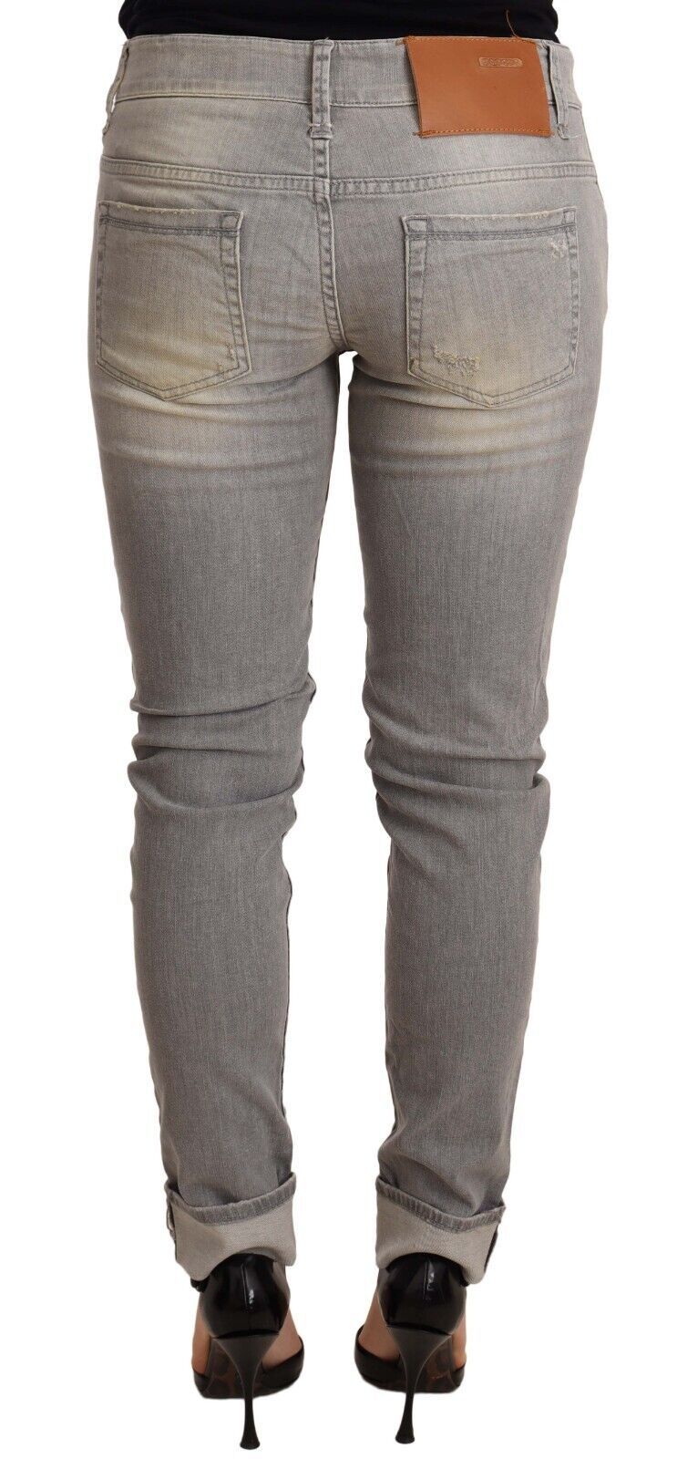 Acht Gray Cotton Slim Fit Folded Hem Women Denim Women's Pant