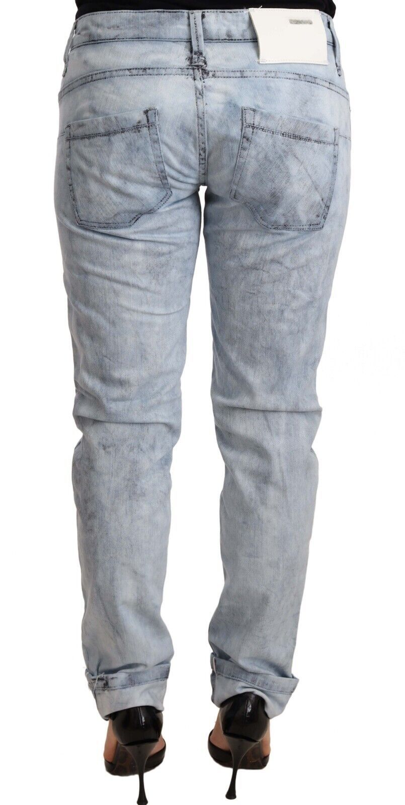 Acht Light Blue Washed Cotton Folded Hem Denim Women's Trouser