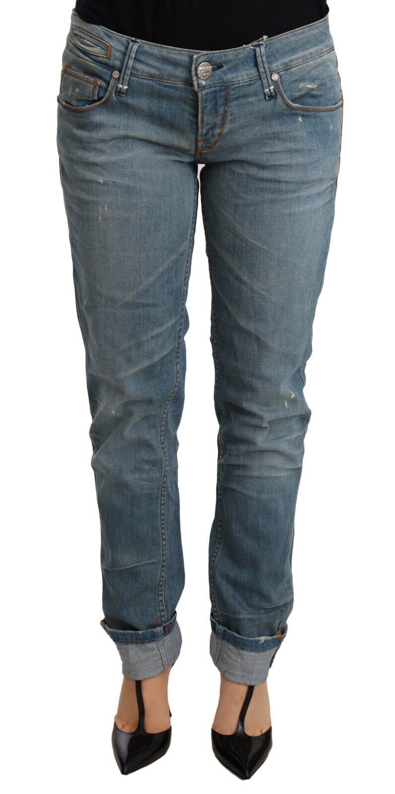 Acht Blue Washed Cotton Folded Hem Women Women's Trouser