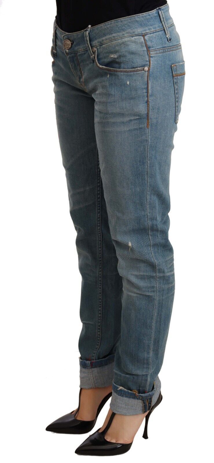 Acht Blue Washed Cotton Folded Hem Women Women's Trouser