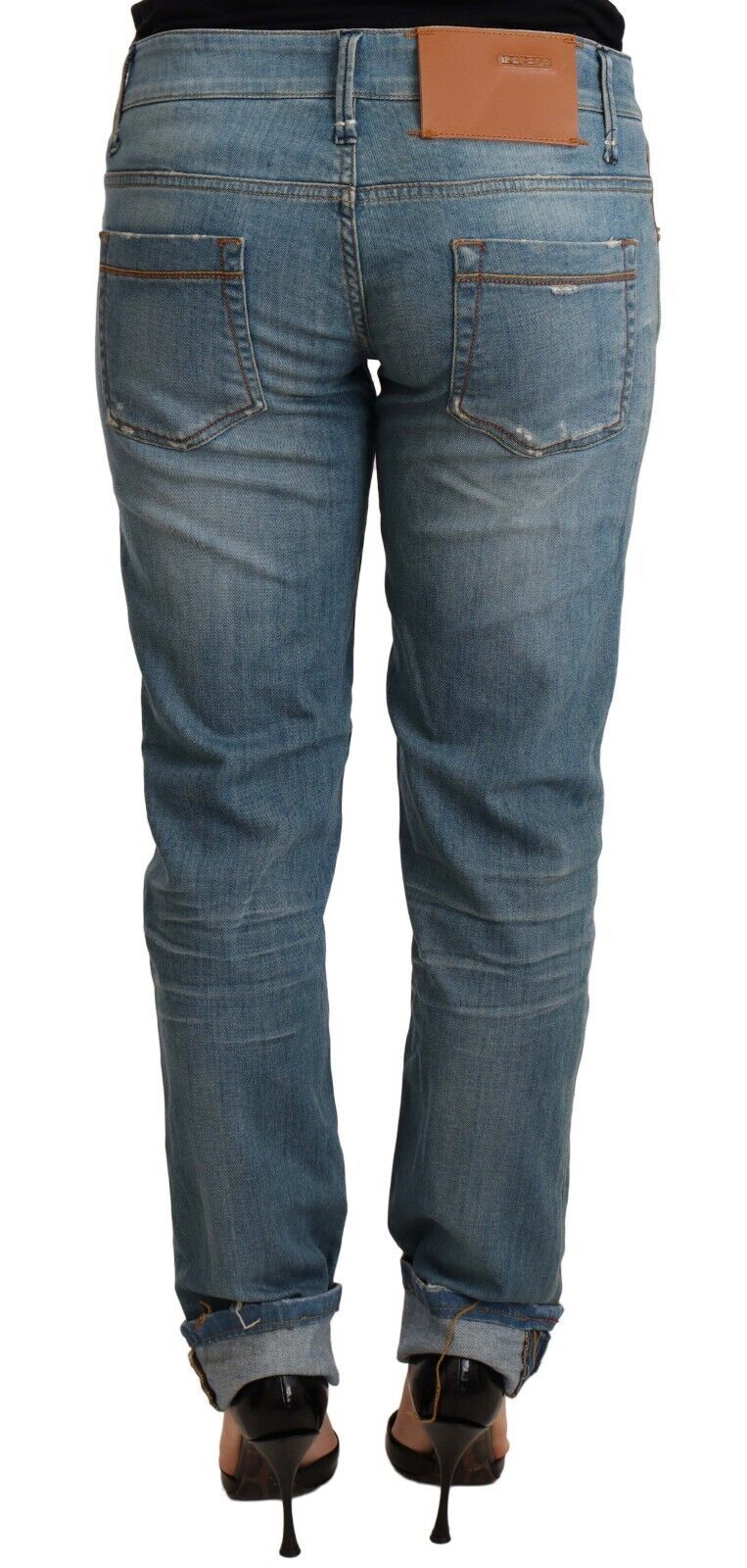 Acht Blue Washed Cotton Folded Hem Women Women's Trouser