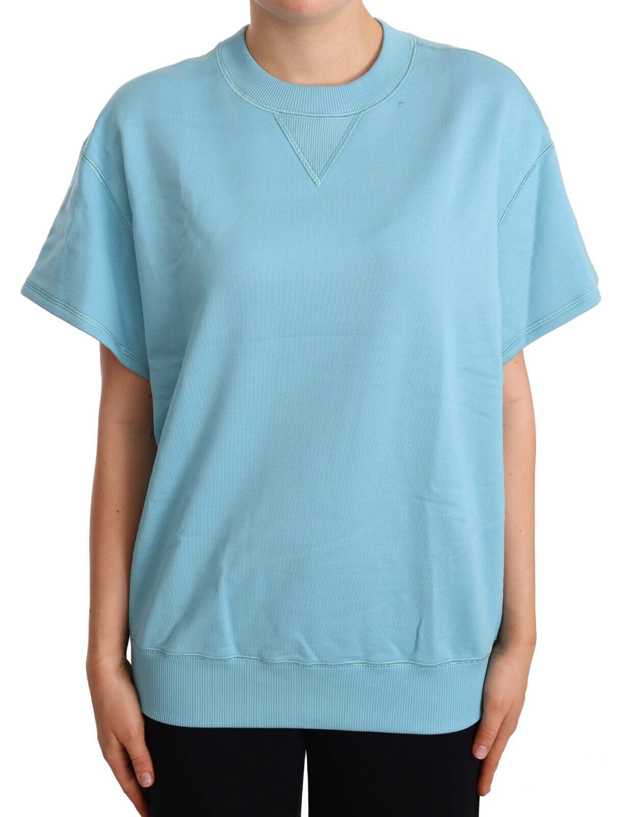 Dolce & Gabbana Blue Cotton Short Sleeves Crew Neck Women's Top