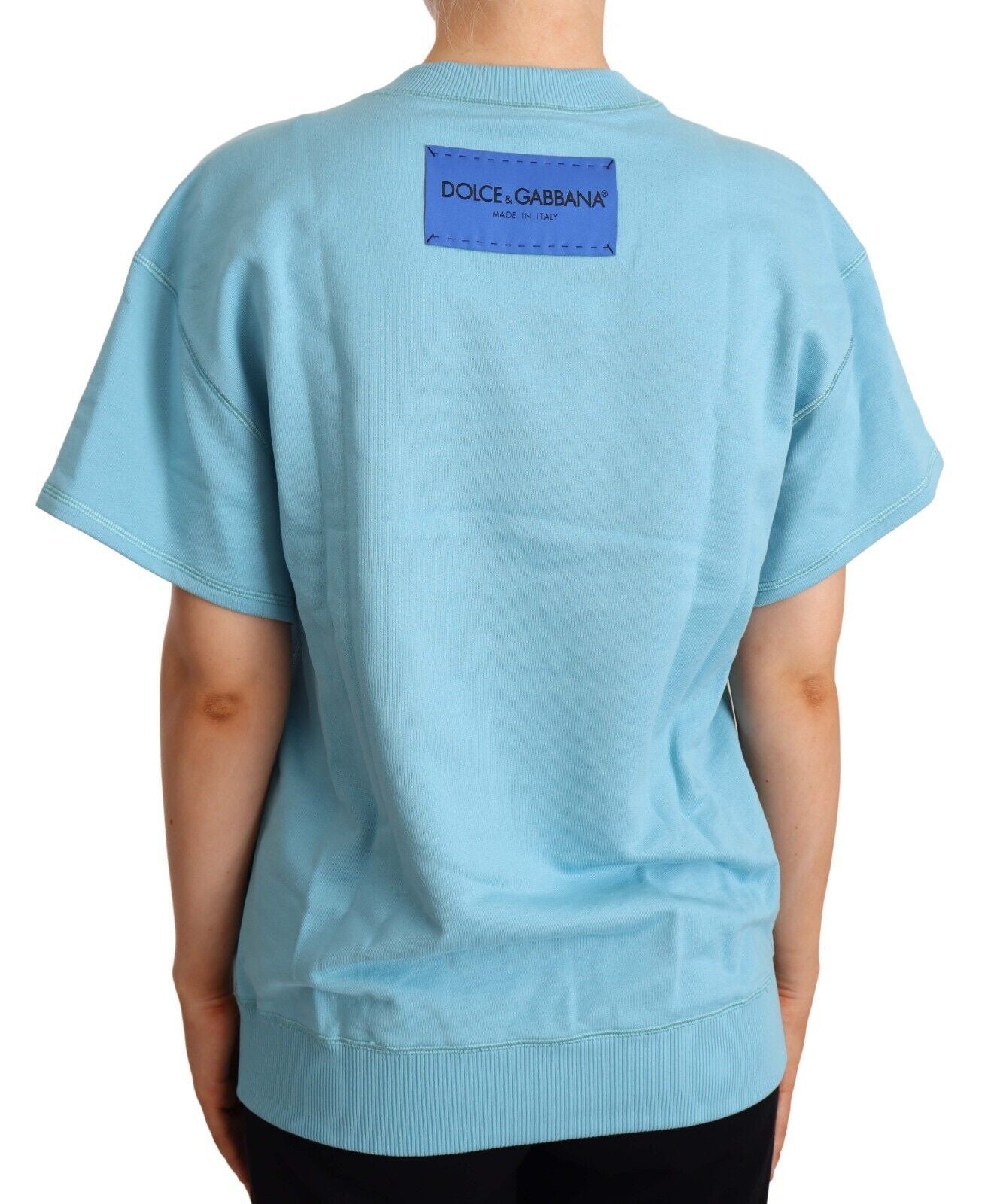 Dolce & Gabbana Blue Cotton Short Sleeves Crew Neck Women's Top