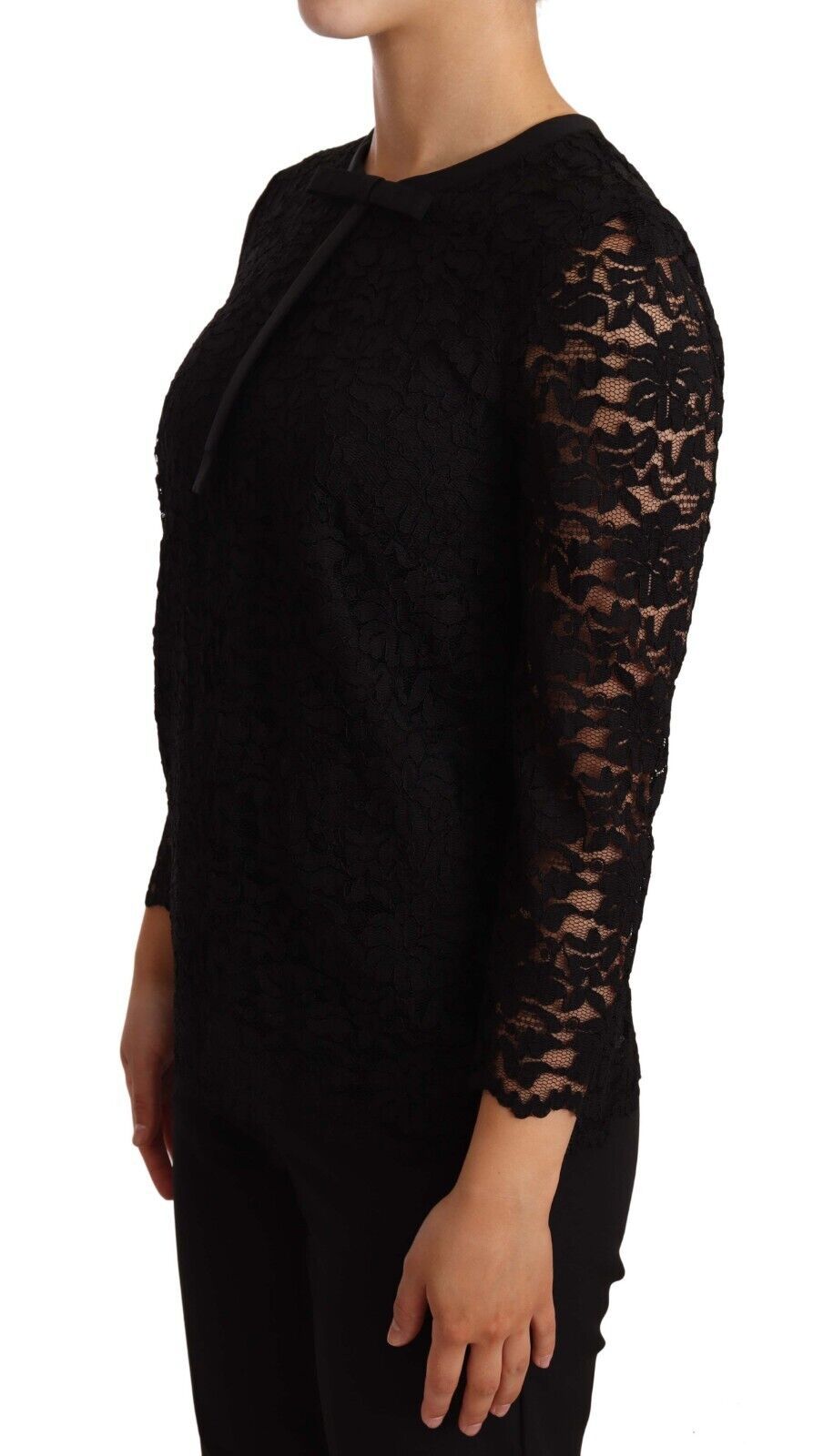 Dolce & Gabbana Black Floral Lace Nylon Blouse Women's Top