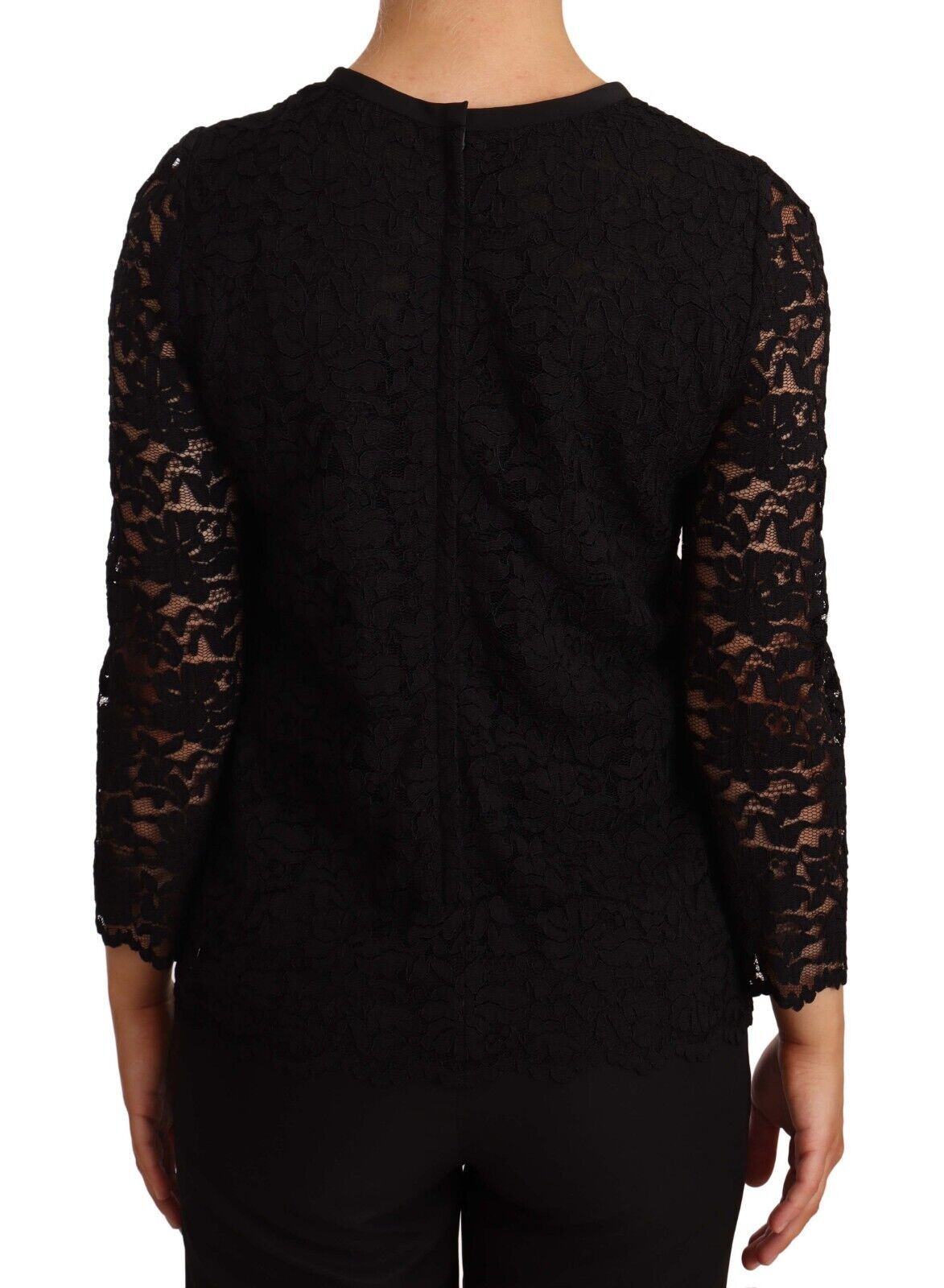 Dolce & Gabbana Black Floral Lace Nylon Blouse Women's Top